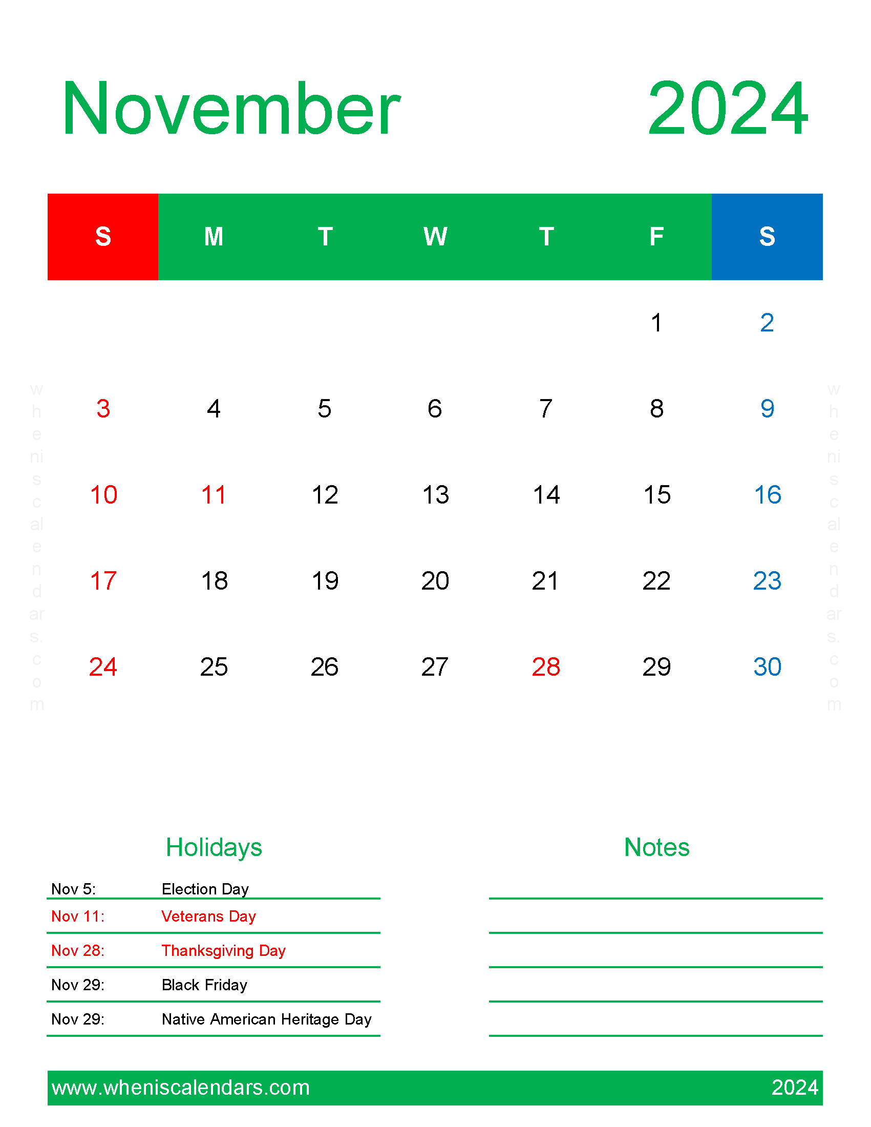 November 2024 Template Calendar Monthly Calendar