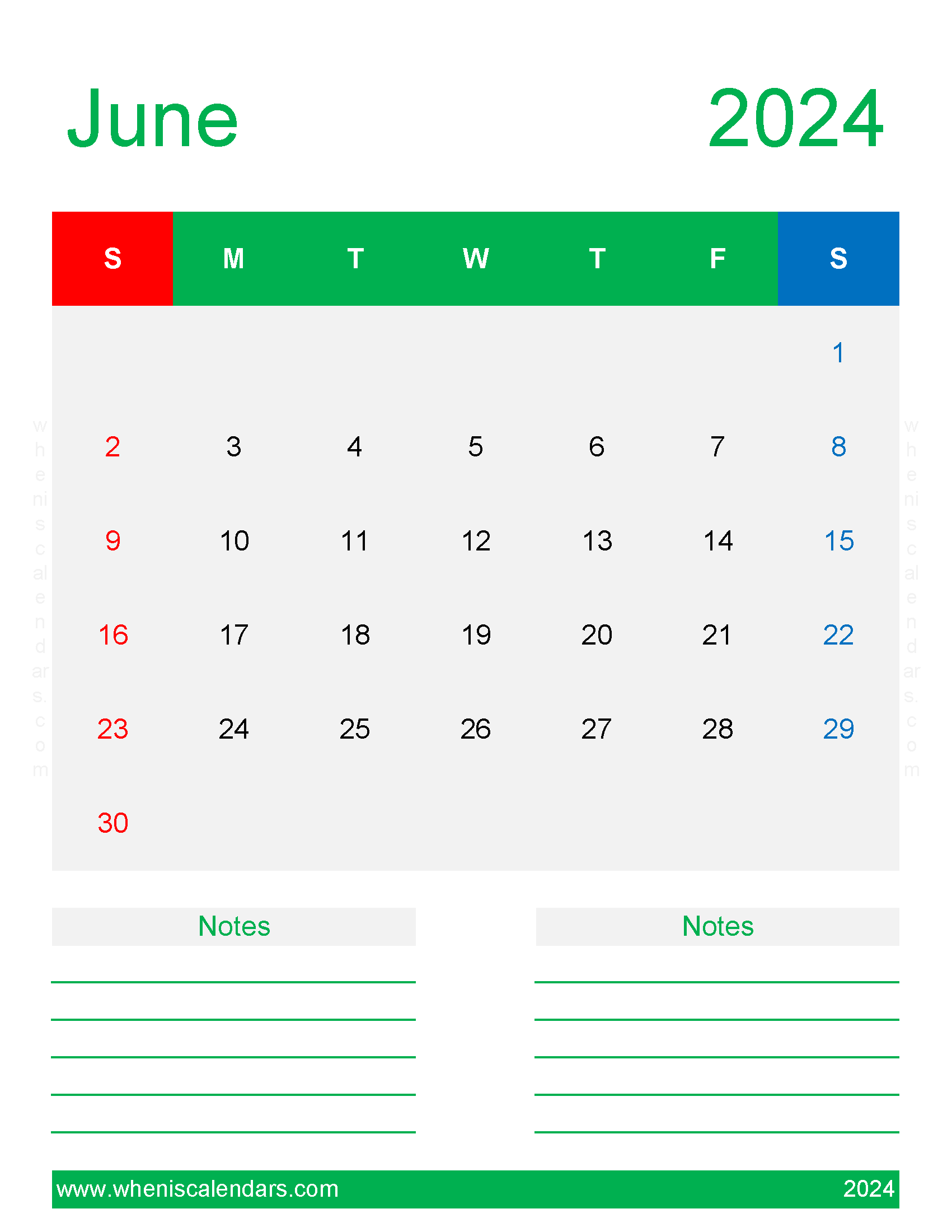June 2024 Blank Calendar page Monthly Calendar