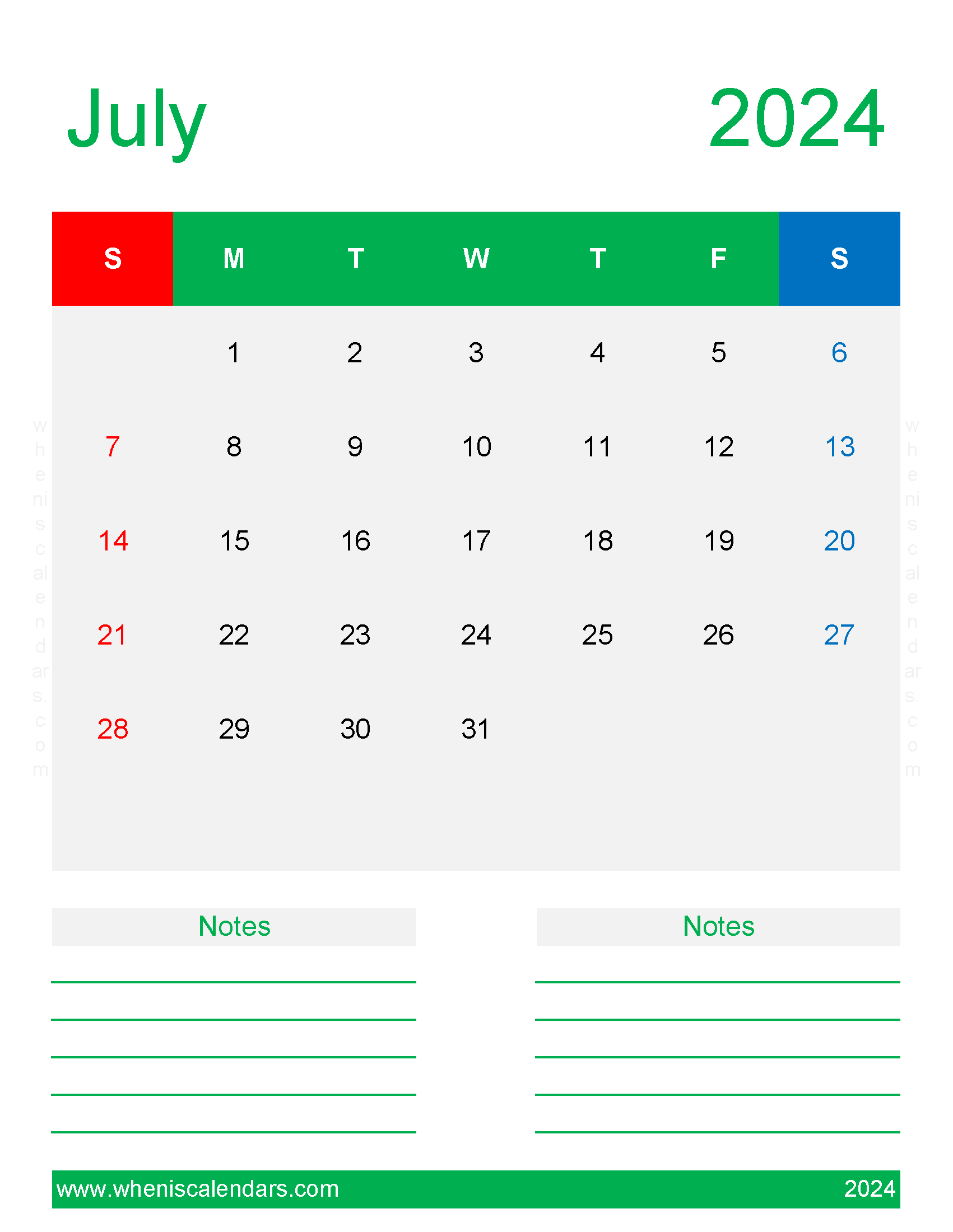 July 2024 Blank Calendar page Monthly Calendar