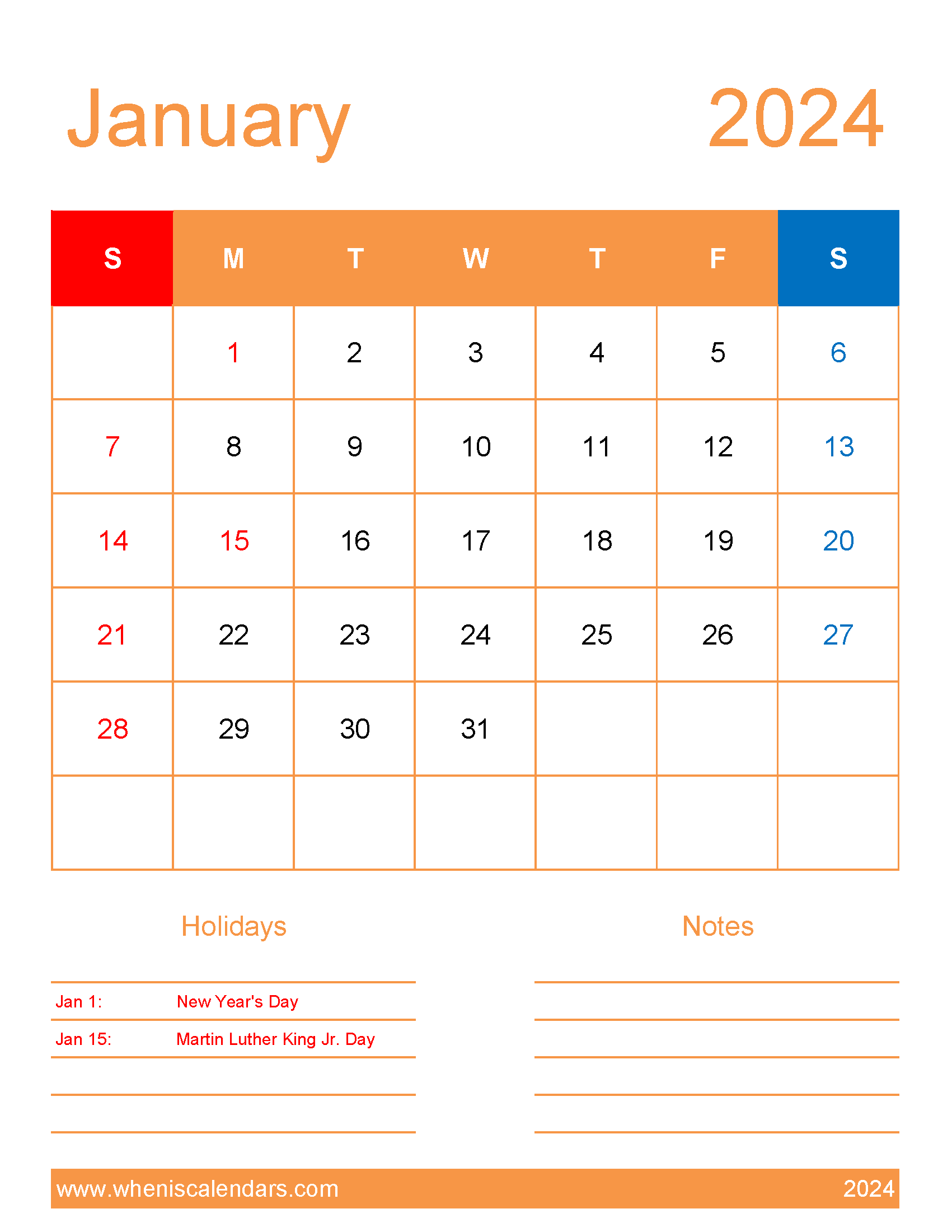 January cute Calendar 2024 Monthly Calendar