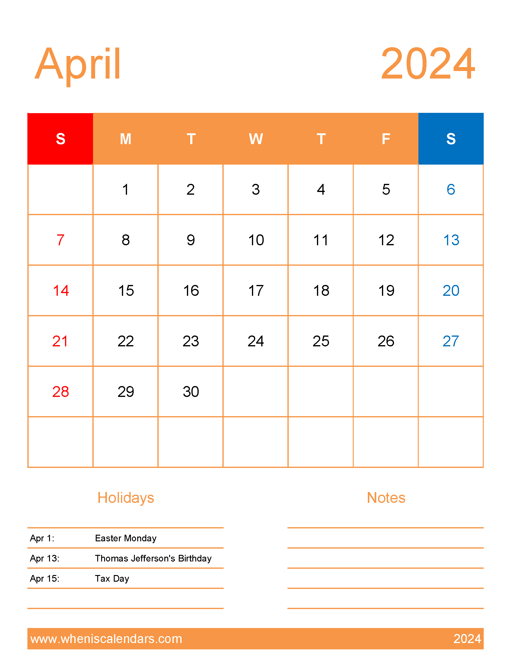 April cute Calendar 2024 Monthly Calendar