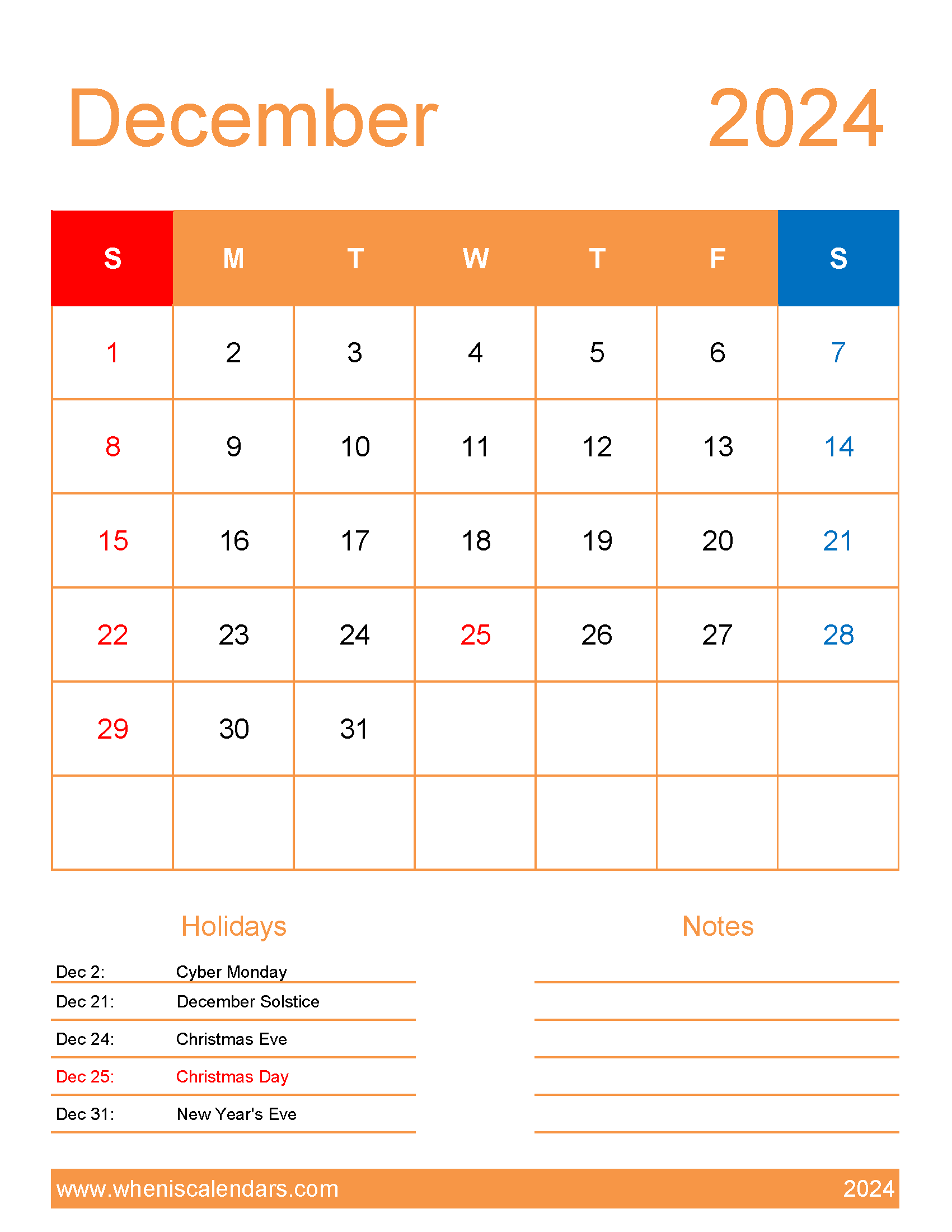 December cute Calendar 2024 Monthly Calendar