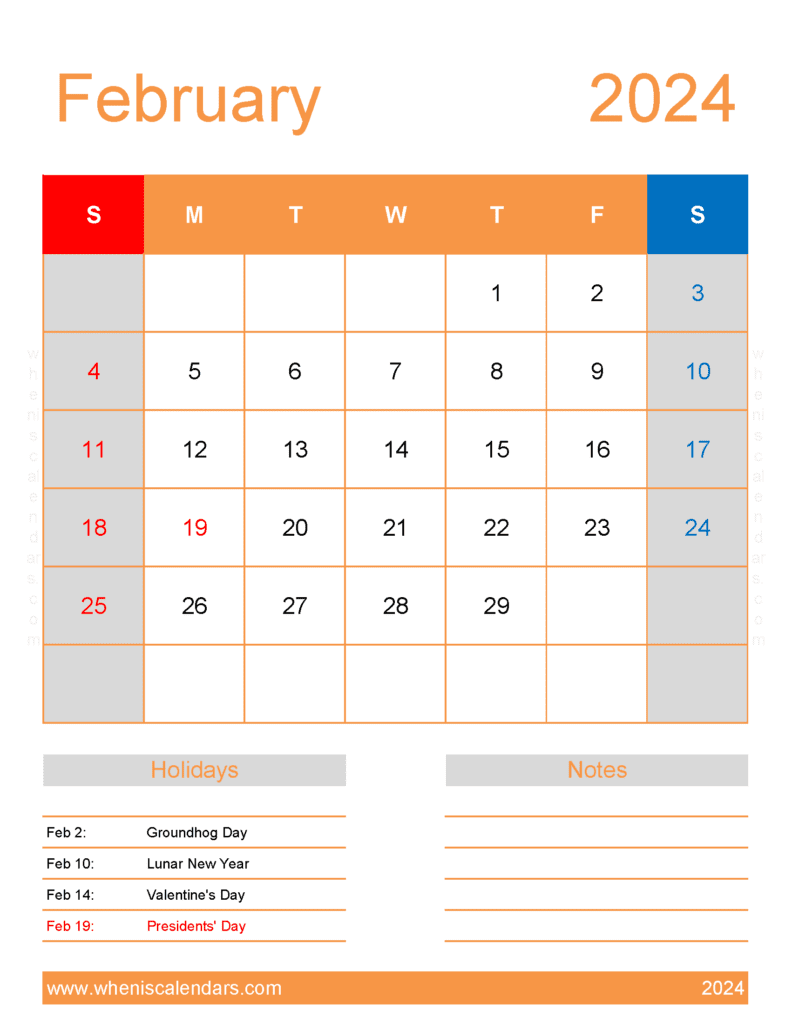 February 2024 Free Calendar Printable Monthly Calendar