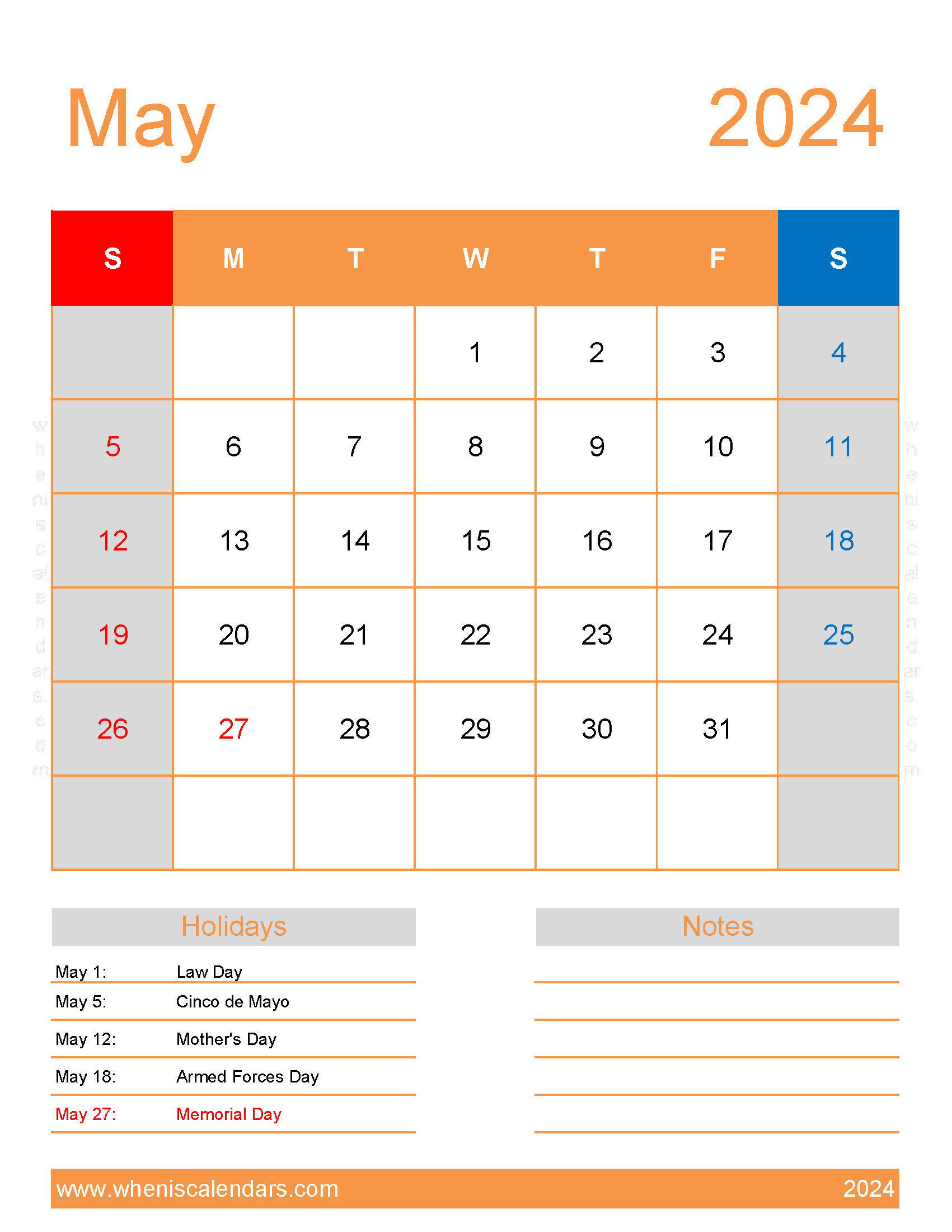 May 2024 Free Calendar Printable Monthly Calendar