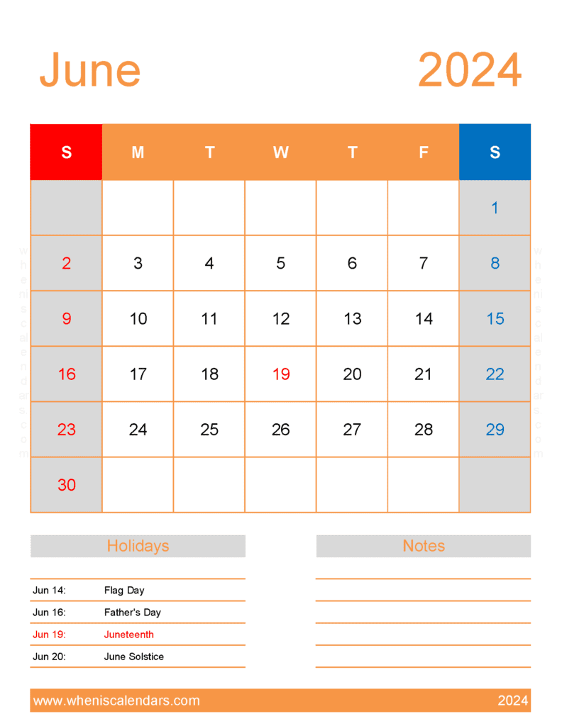 June 2024 Free Calendar Printable J64194