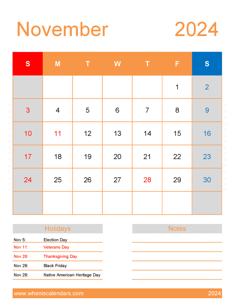 November 2024 Free Calendar Printable Monthly Calendar