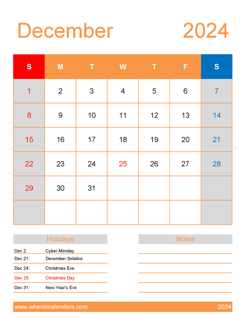 December 2024 Free Calendar Printable Monthly Calendar