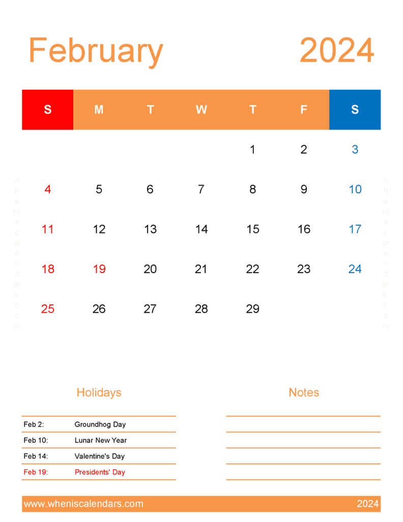 February fillable Calendar 2024 Monthly Calendar