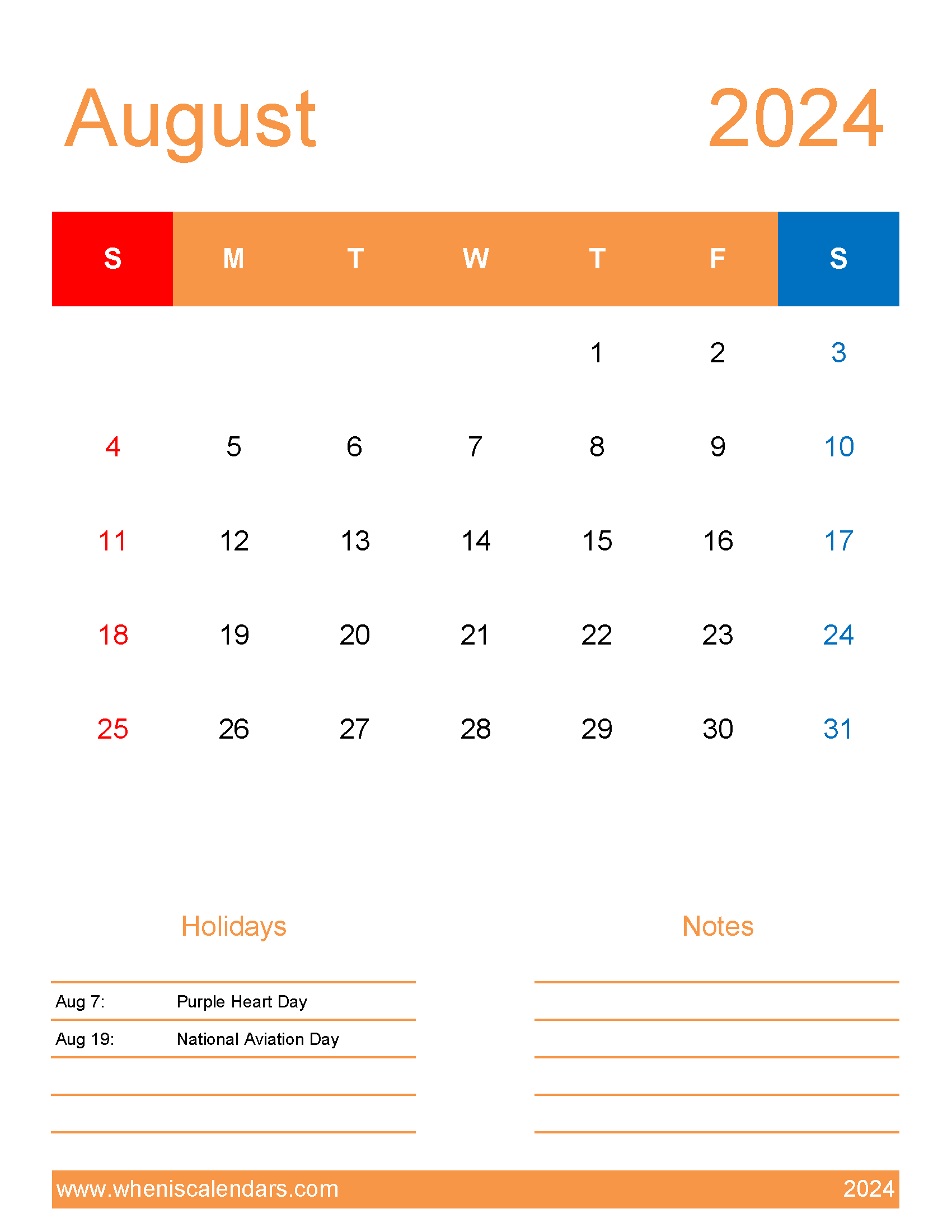 August fillable Calendar 2024 Monthly Calendar