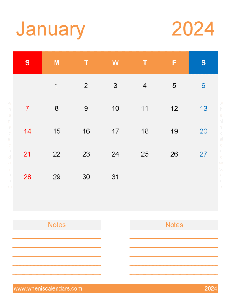 Template Calendar January 2024 Monthly Calendar