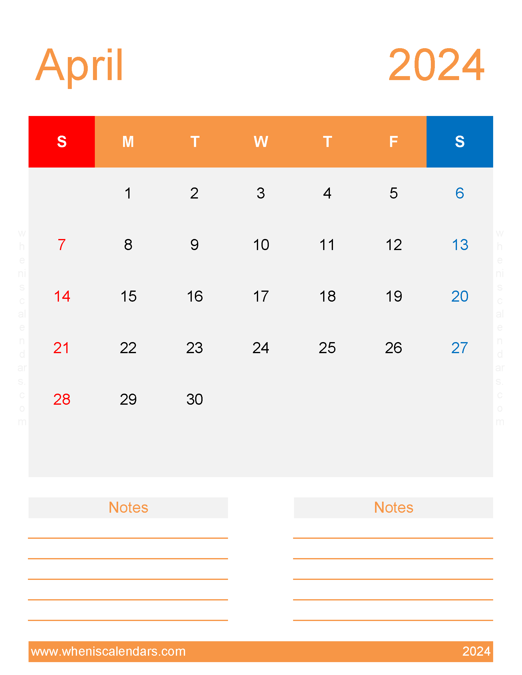 Template Calendar April 2024 Monthly Calendar