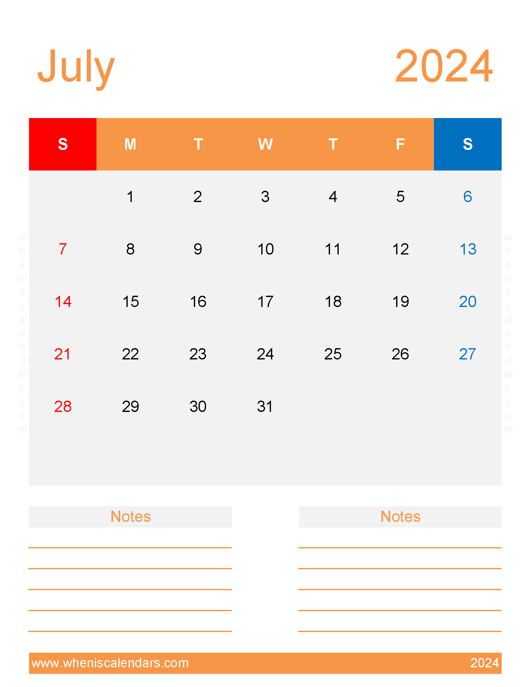 Template Calendar July 2024 Monthly Calendar