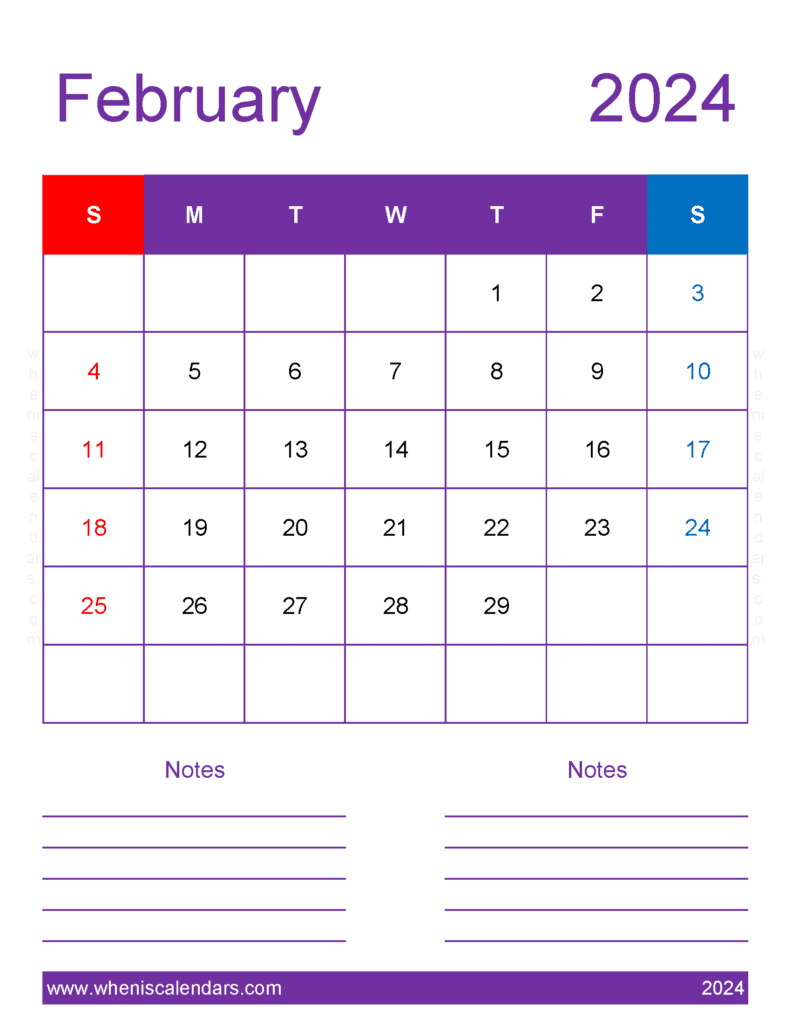 Blank February 2024 Calendar Template Monthly Calendar