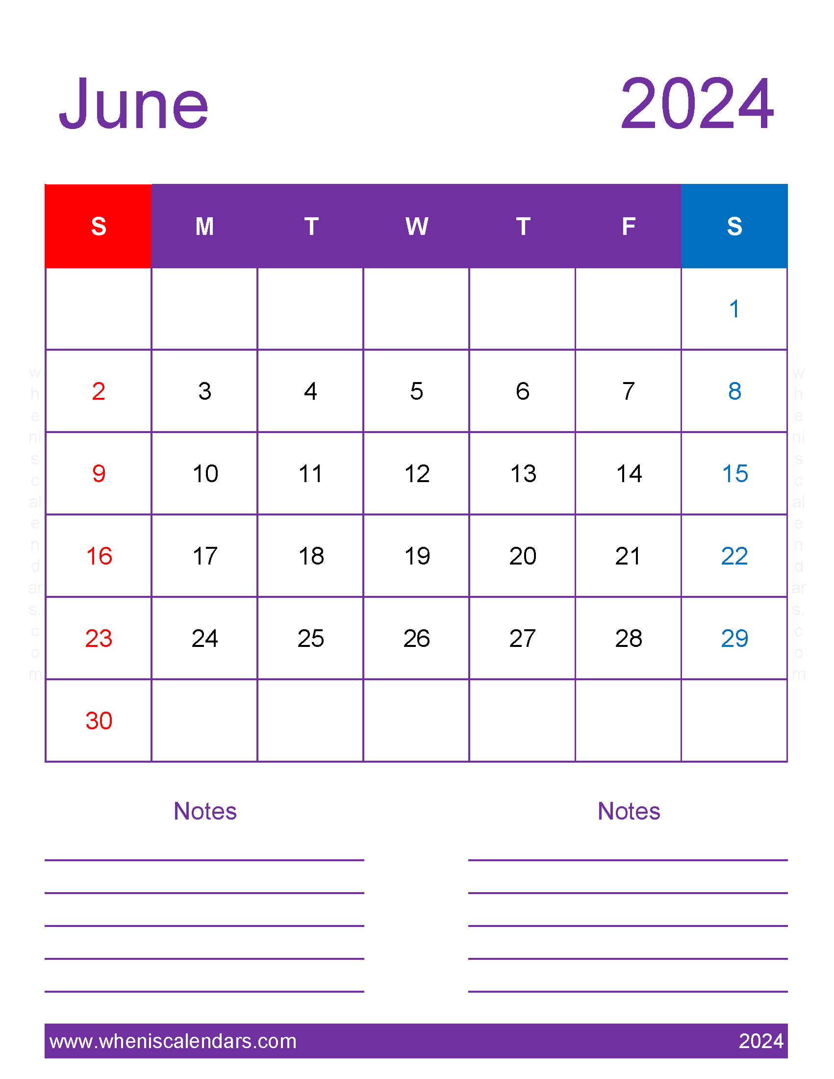 Blank June 2024 Calendar Template Monthly Calendar