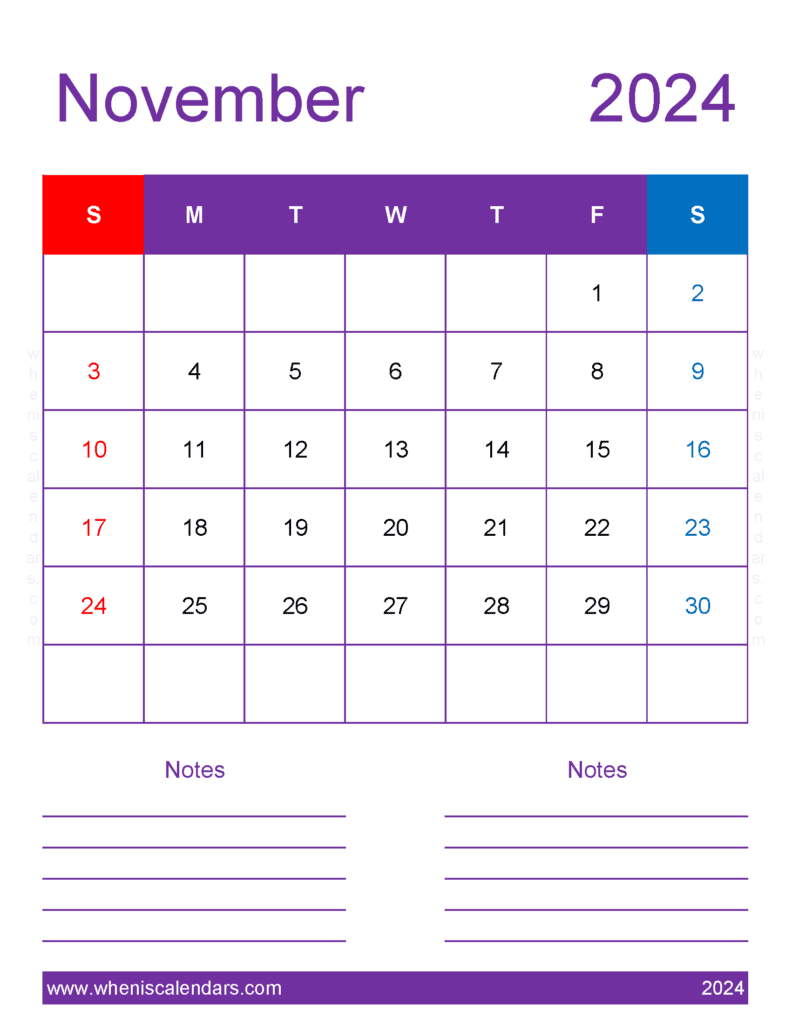 Blank November 2024 Calendar Template Monthly Calendar
