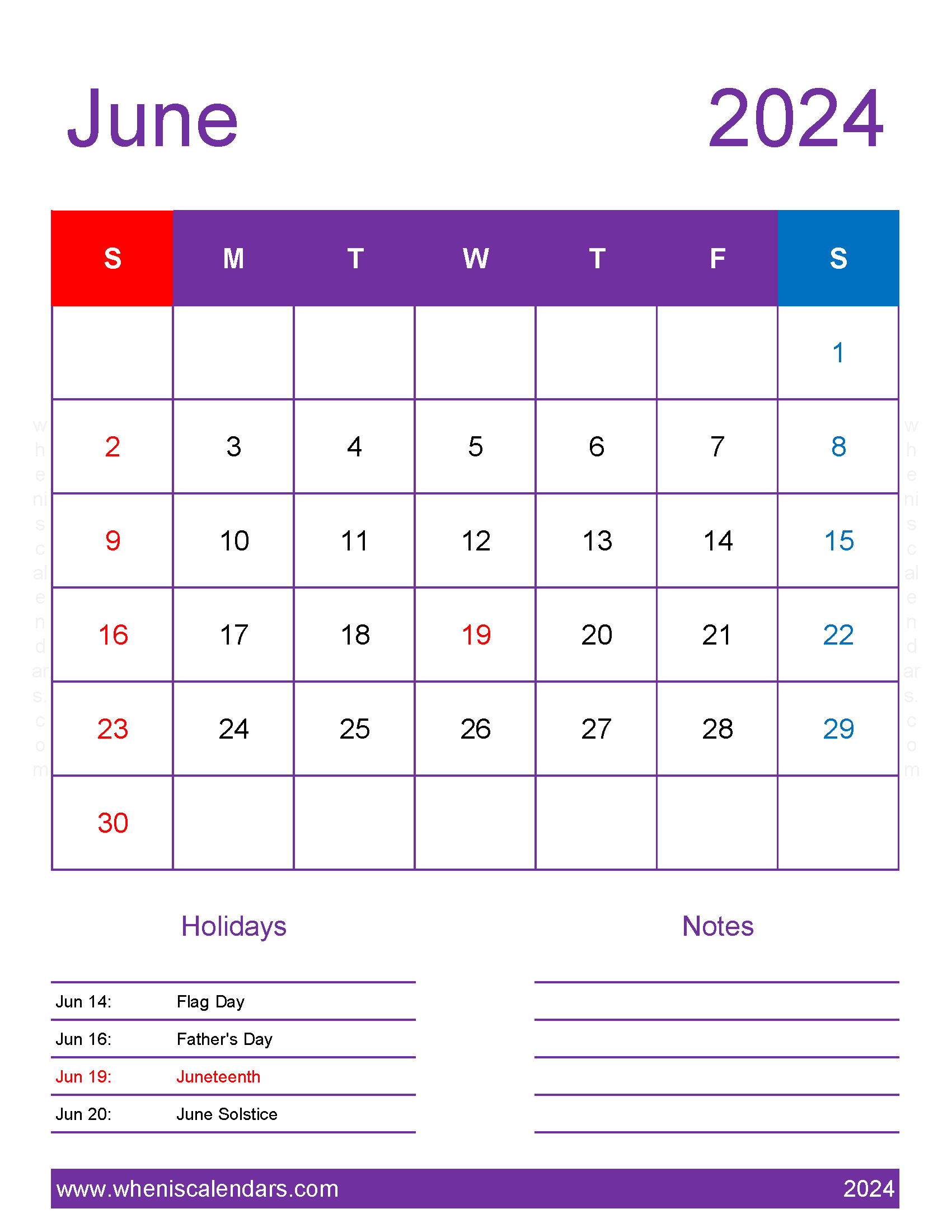 June 2024 Calendar with government Holidays Monthly Calendar