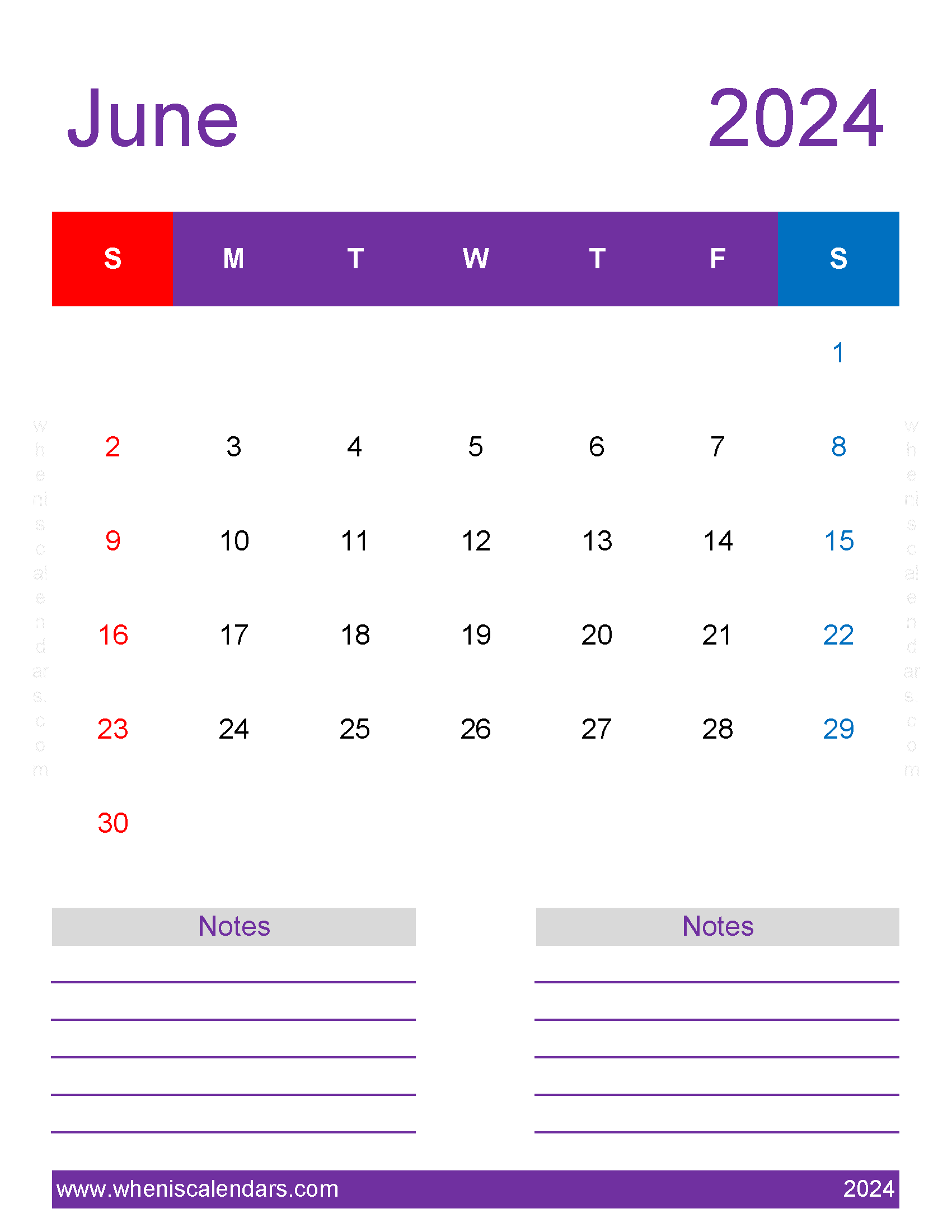 PrintableJune 2024 Calendar Monthly Calendar