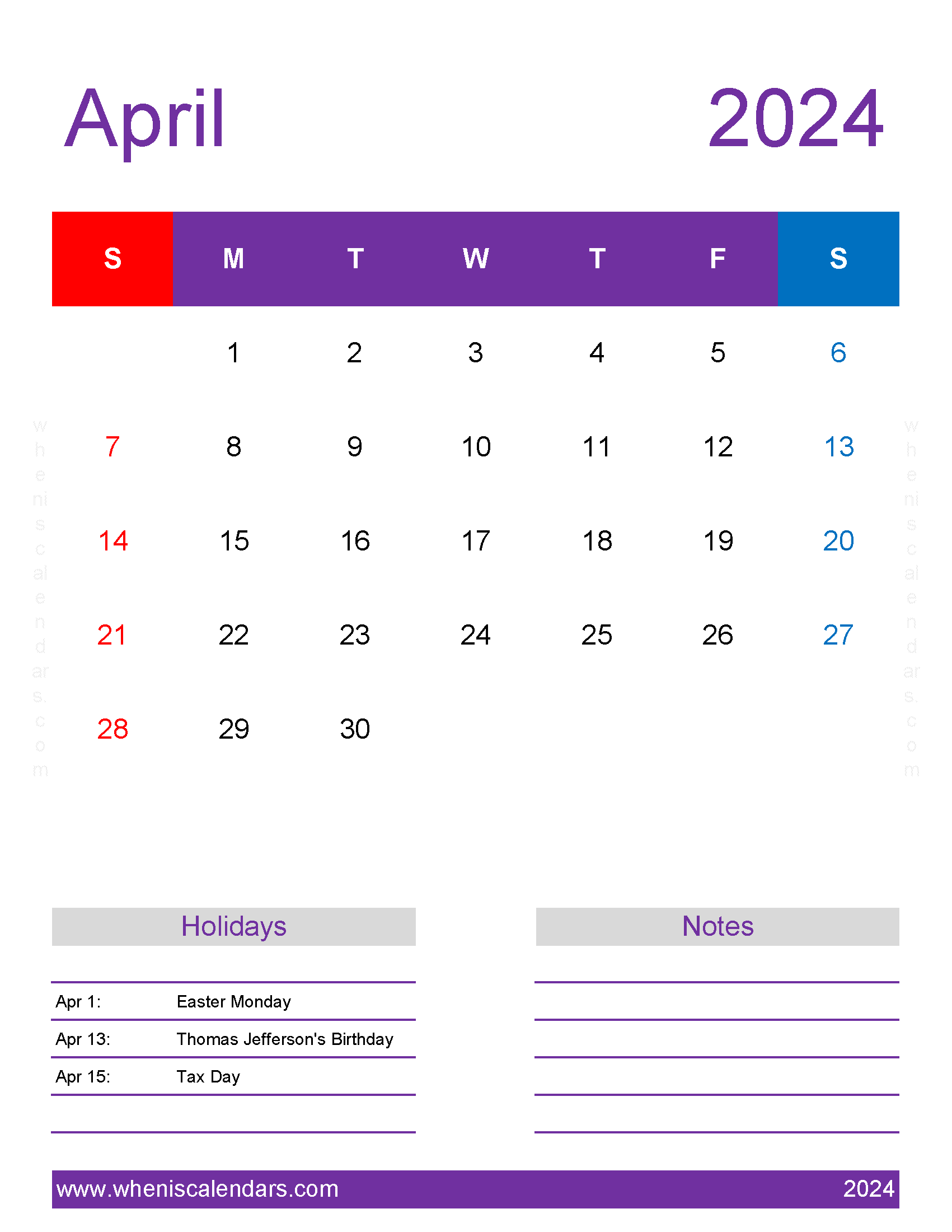 April 2024 Calendar editable Monthly Calendar