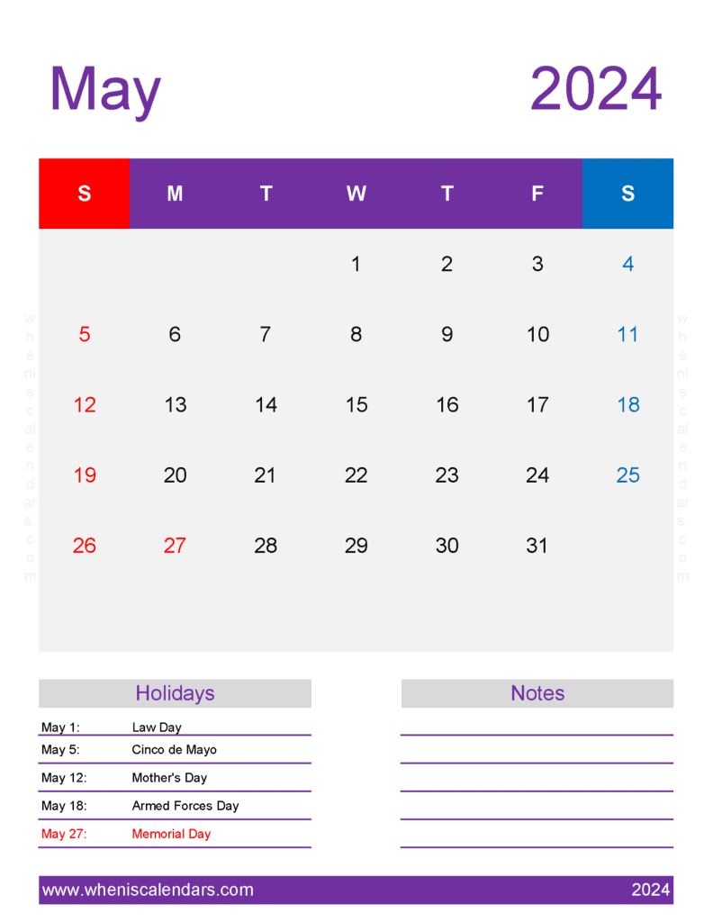 May month Calendar 2024 printable M54200