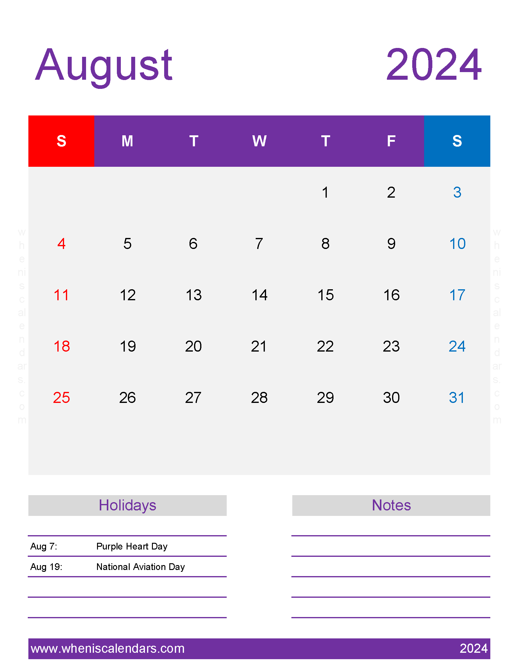 August month Calendar 2024 Printable Monthly Calendar