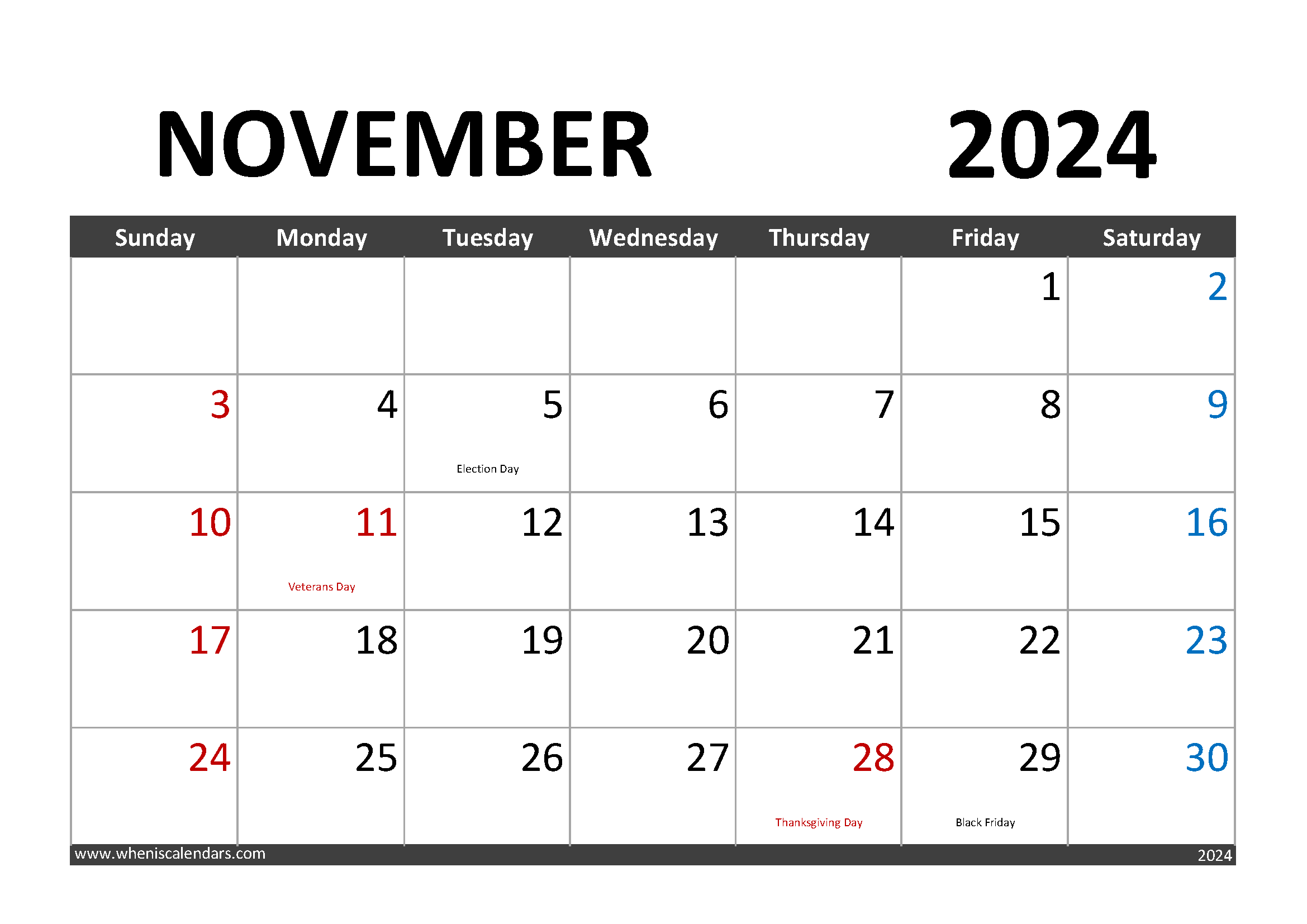 cute November 2024 Printable Calendar Monthly Calendar