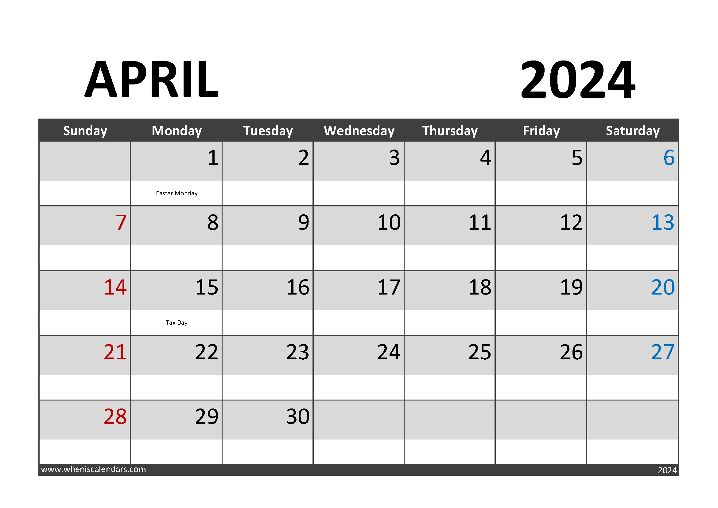 Printable April 2024 Calendar Printable Monthly Calendar