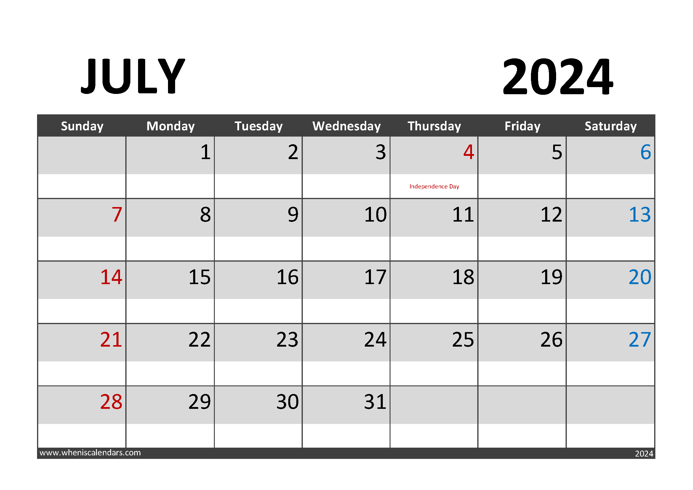 Printable July 2024 Calendar Printable Monthly Calendar