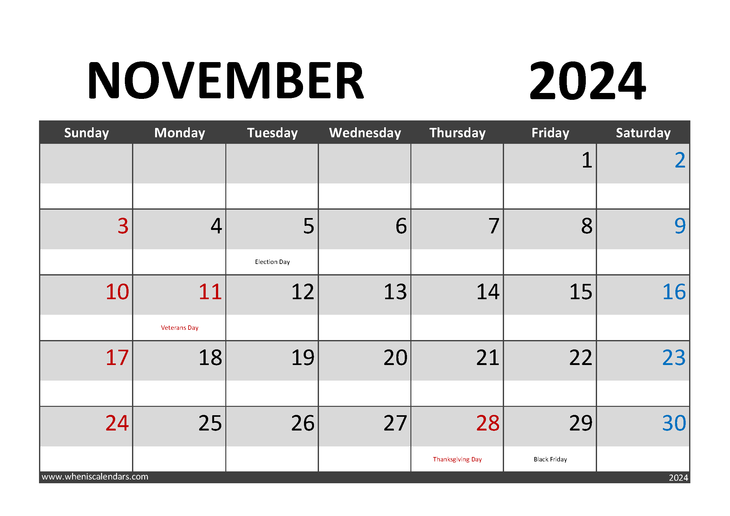 Printable November 2024 Calendar Printable Monthly Calendar