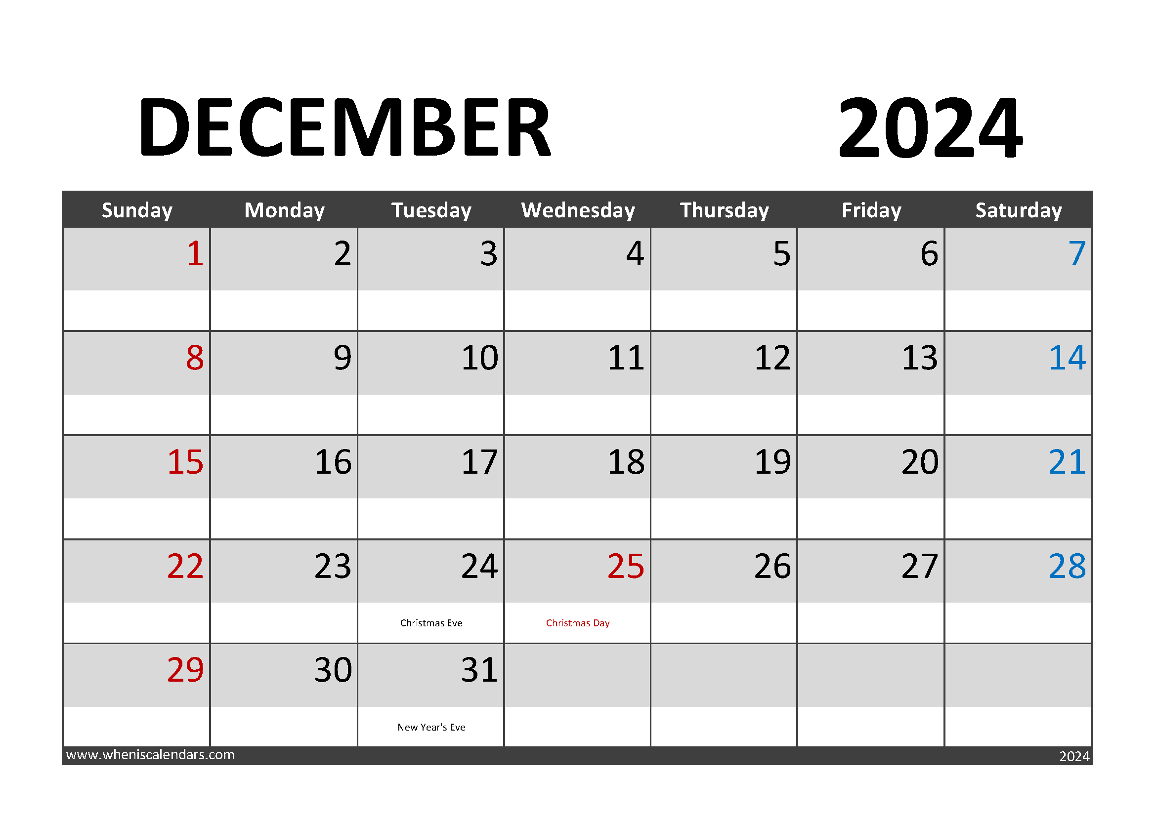 Printable December 2024 Calendar Printable Monthly Calendar