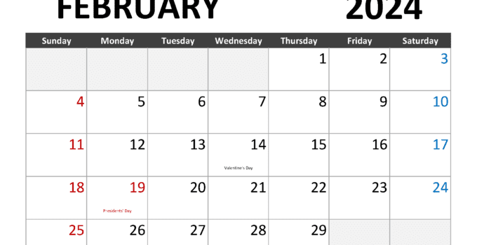 February 2024 Calendar Printable F24003