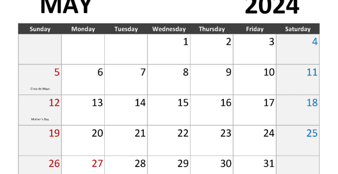 May Calendar 2024 Blank M54284