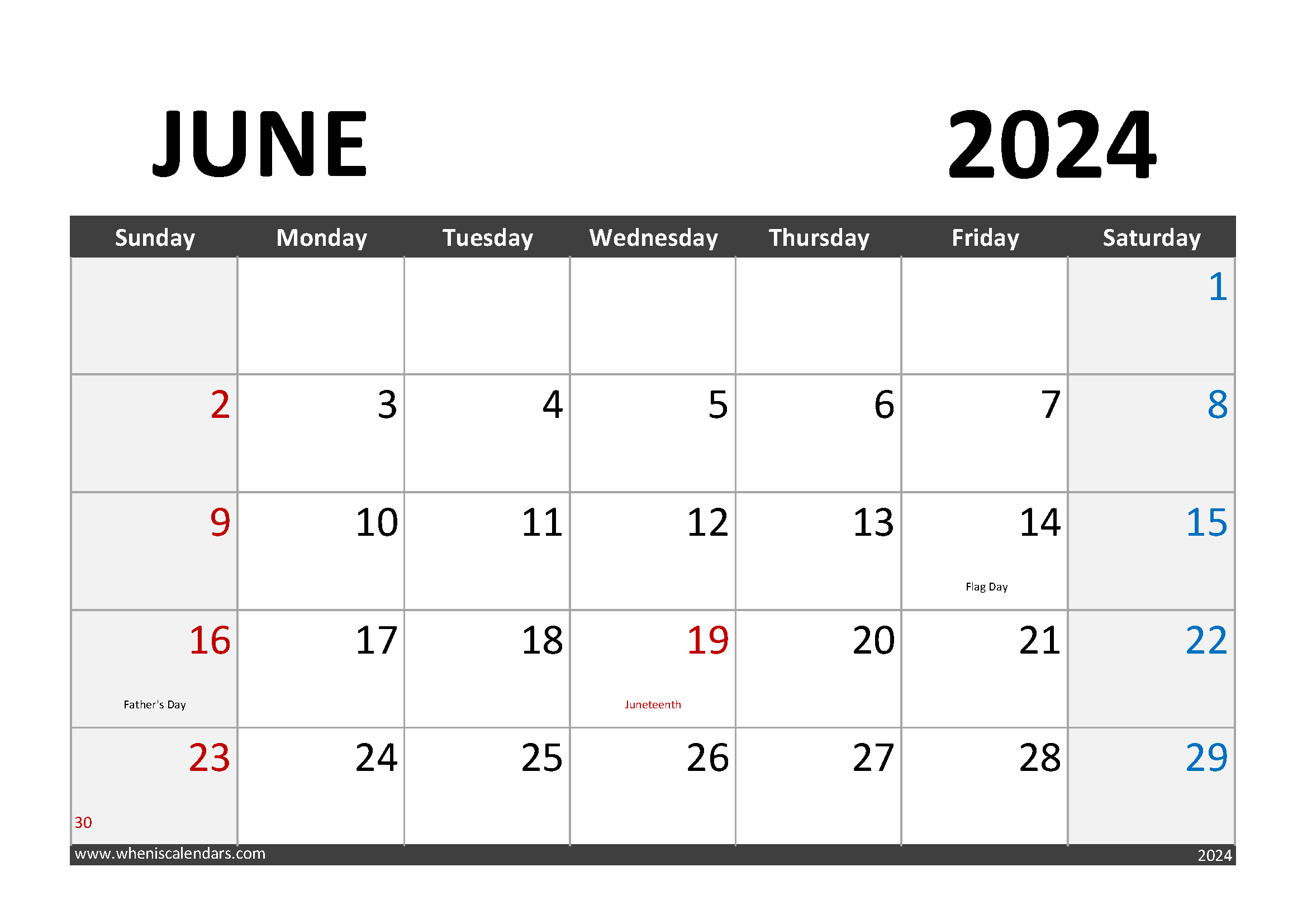 June Calendar 2024 Blank Monthly Calendar