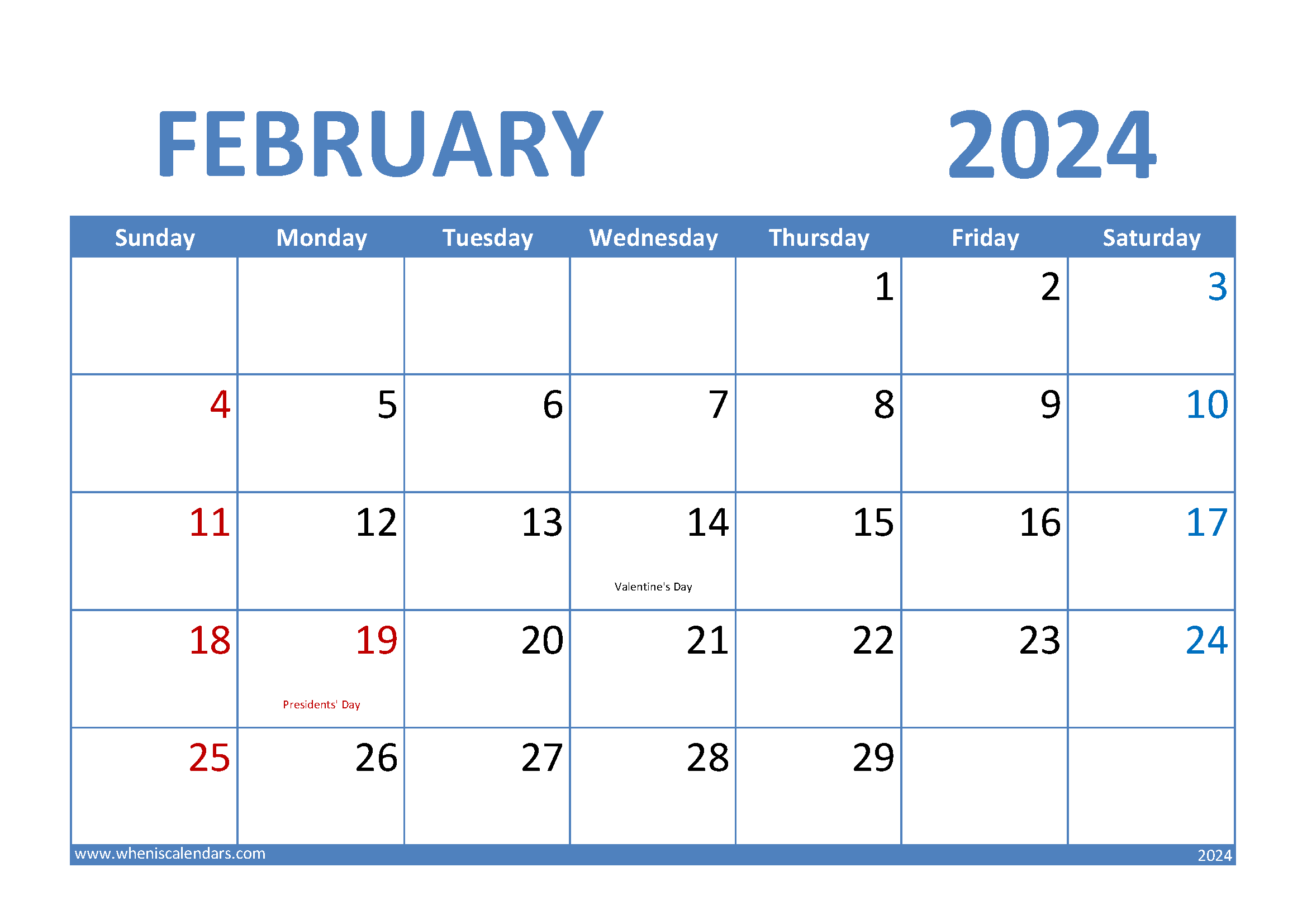 February 2024 Calendar excel F24006