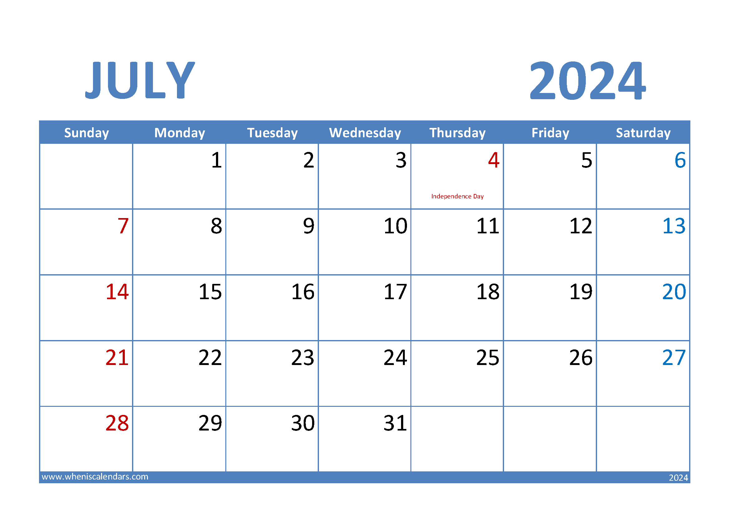 Blank Jul Calendar 2024 Monthly Calendar