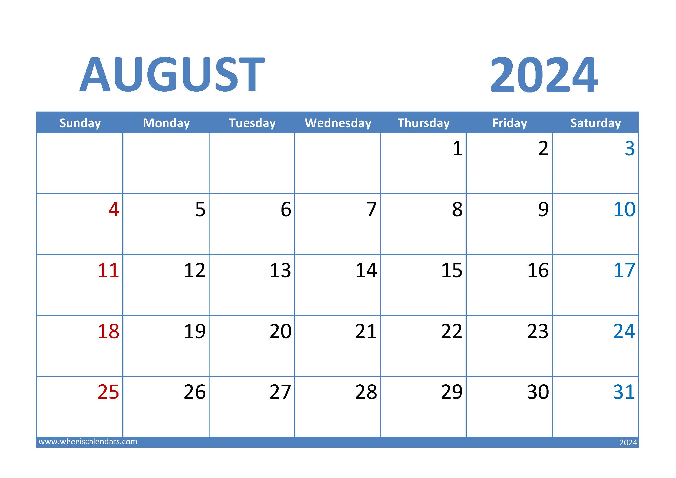 Blank Aug Calendar 2024 Monthly Calendar
