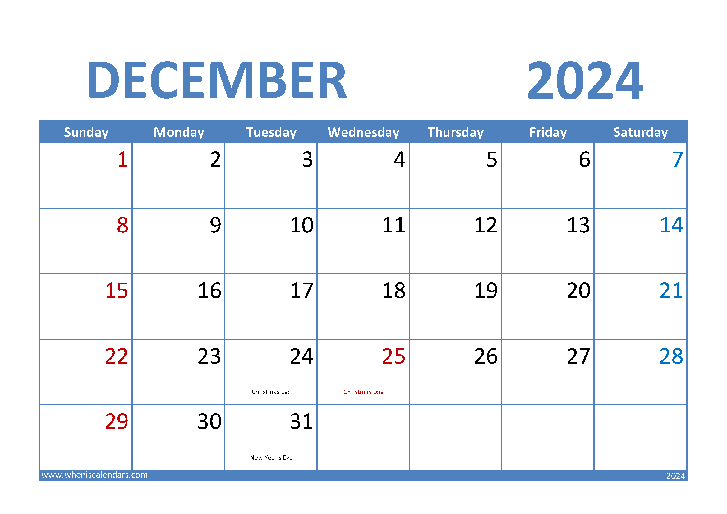 December 2024 Calendar excel Monthly Calendar