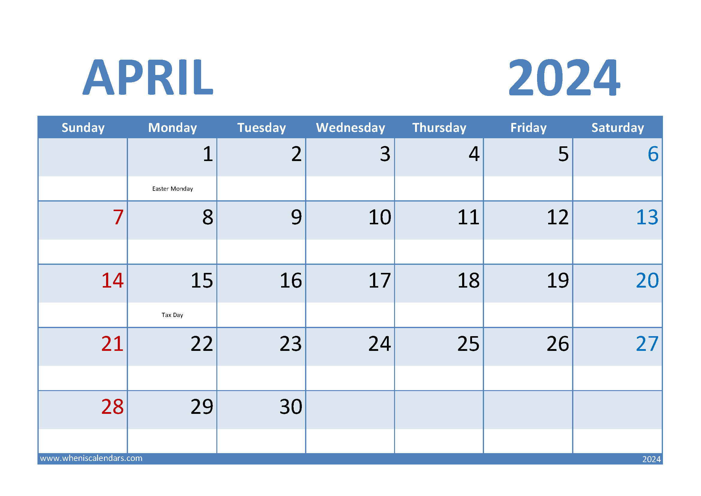 Blank Calendar Template April 2024 Printable Monthly Calendar