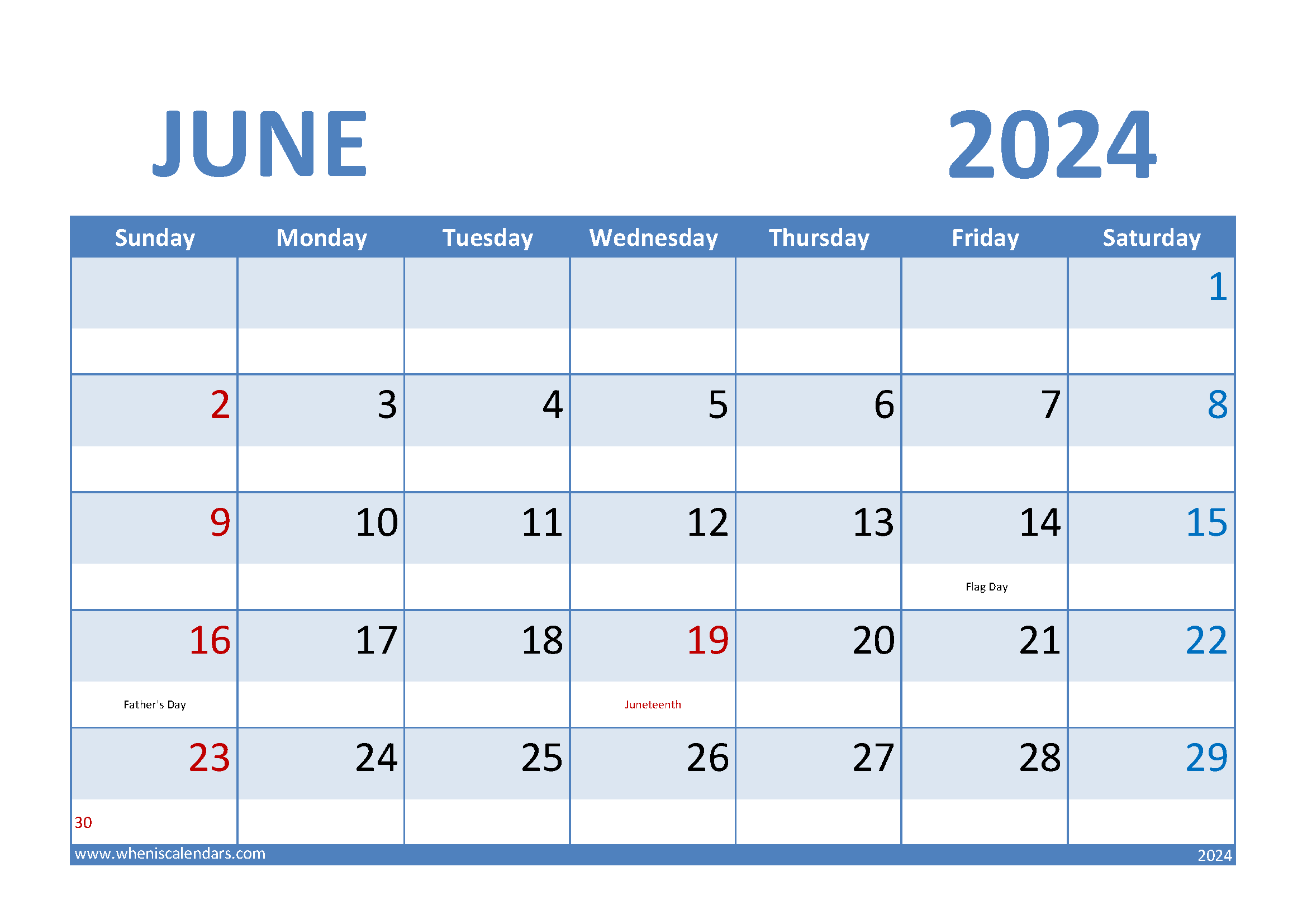 Blank Calendar Template June 2024 Printable Monthly Calendar
