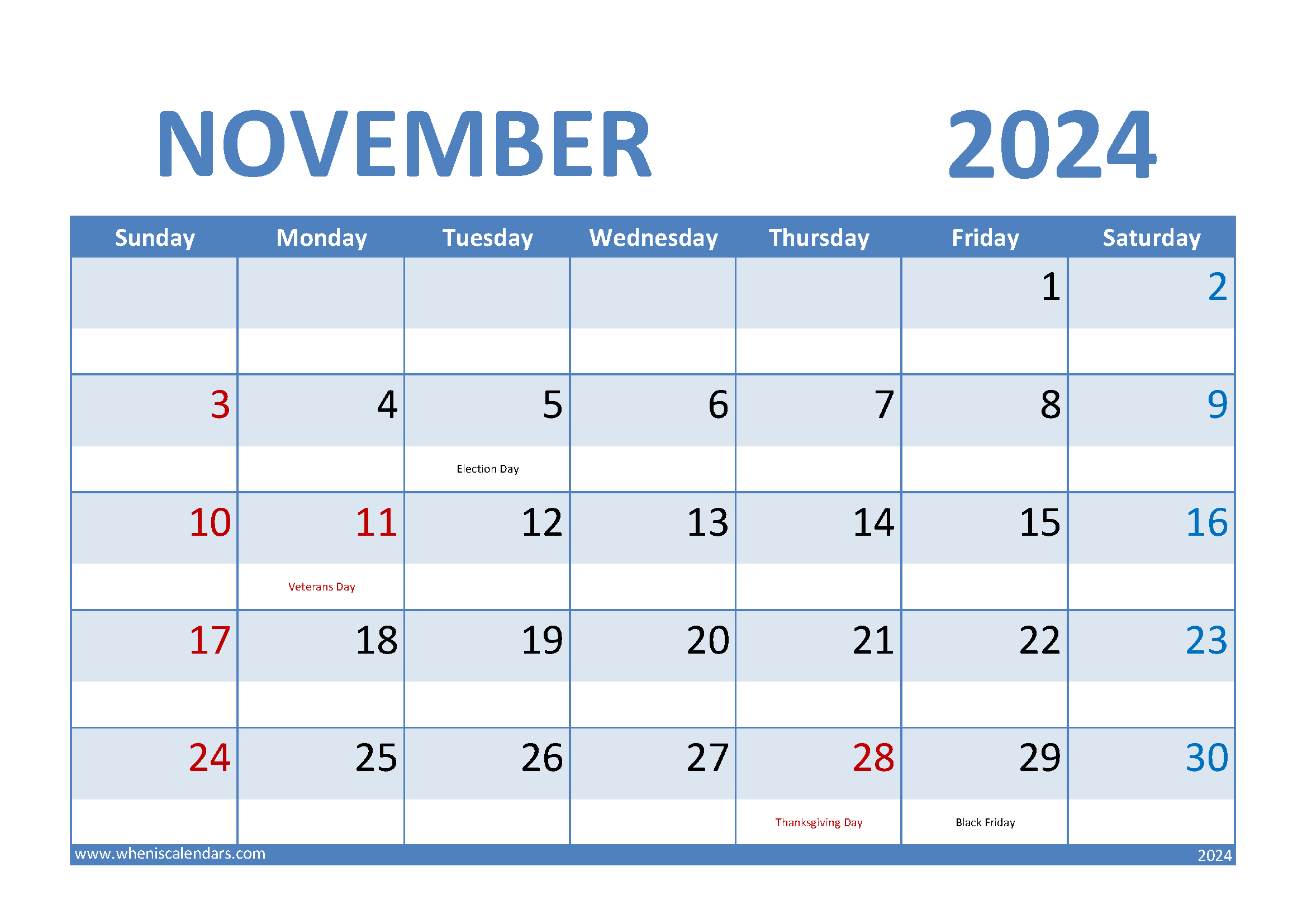 Blank Calendar Template November 2024 Printable Monthly Calendar