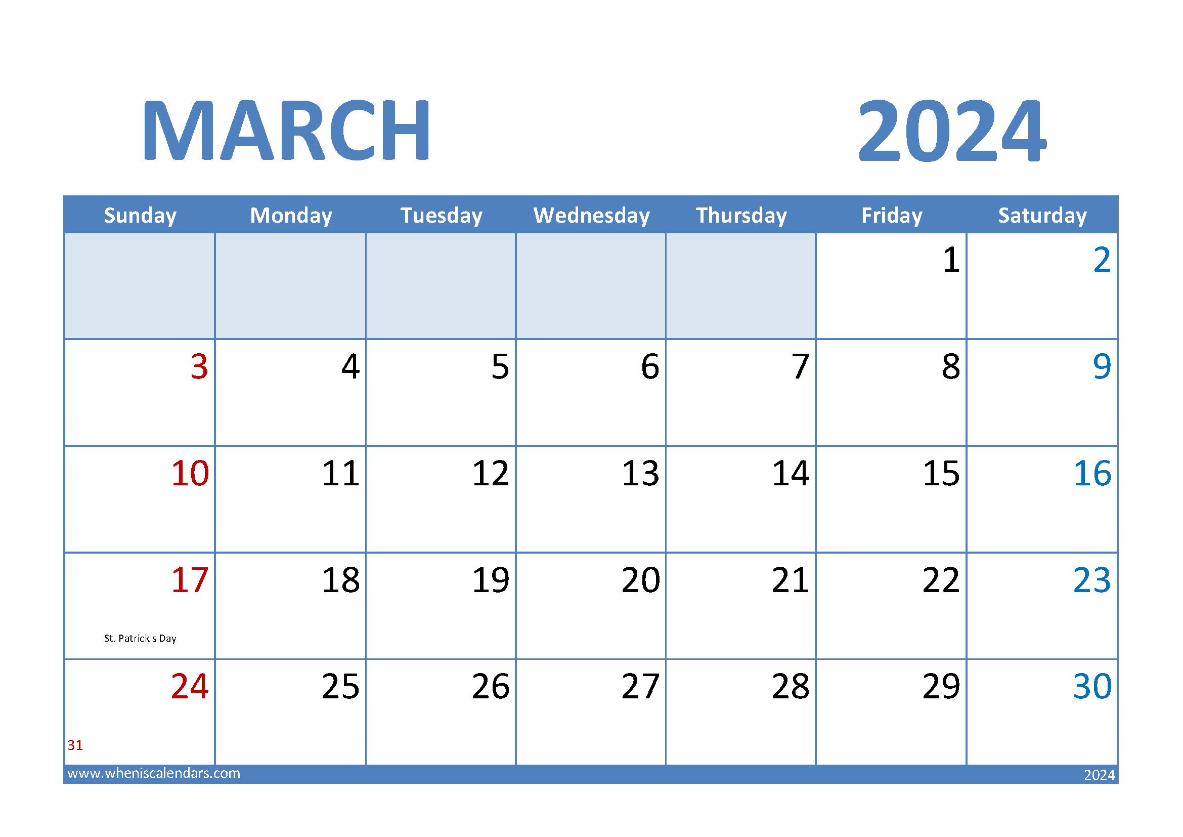 March 2024Calendar Printable Monthly Calendar