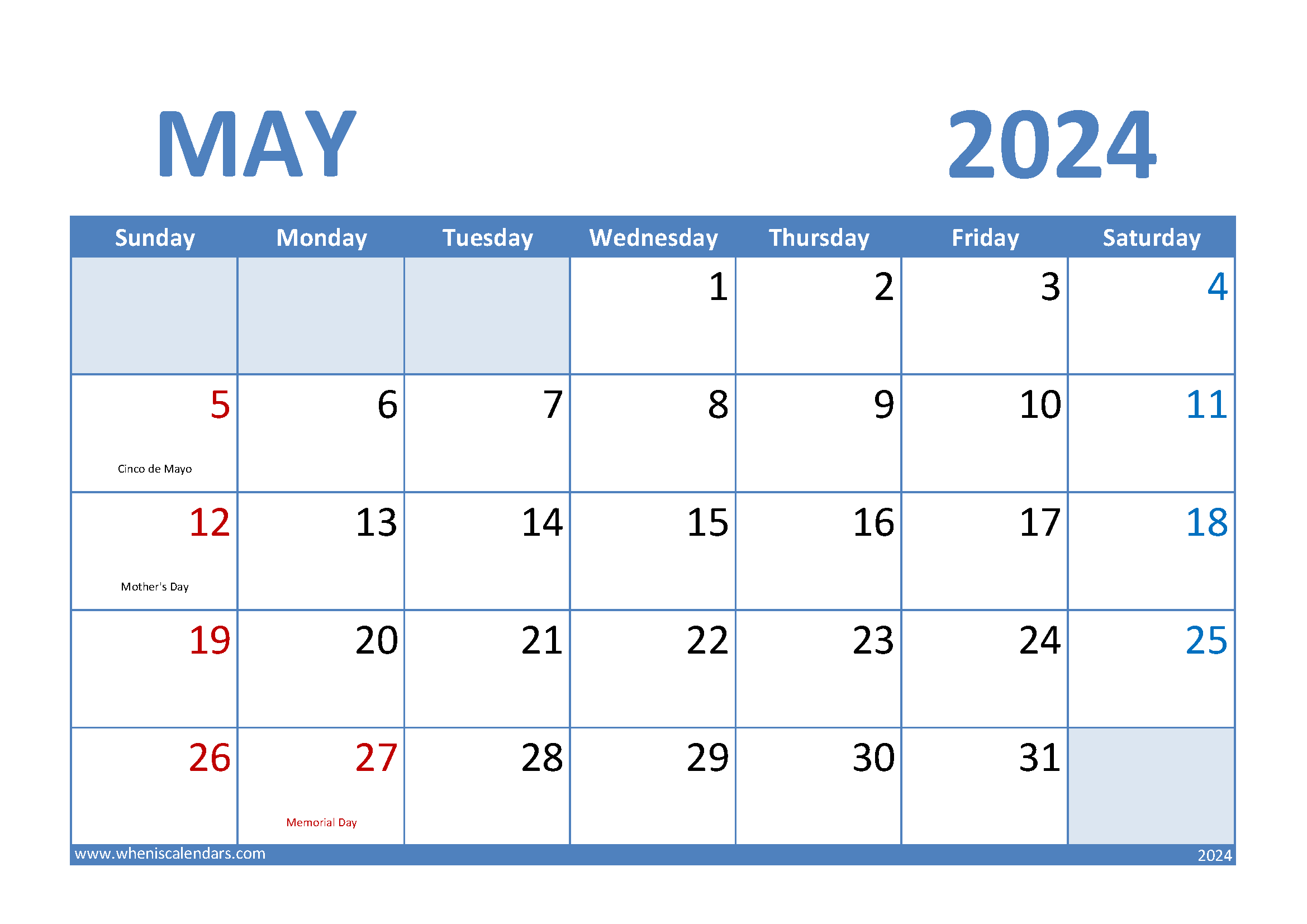 Blank May 2024 Calendar M54008