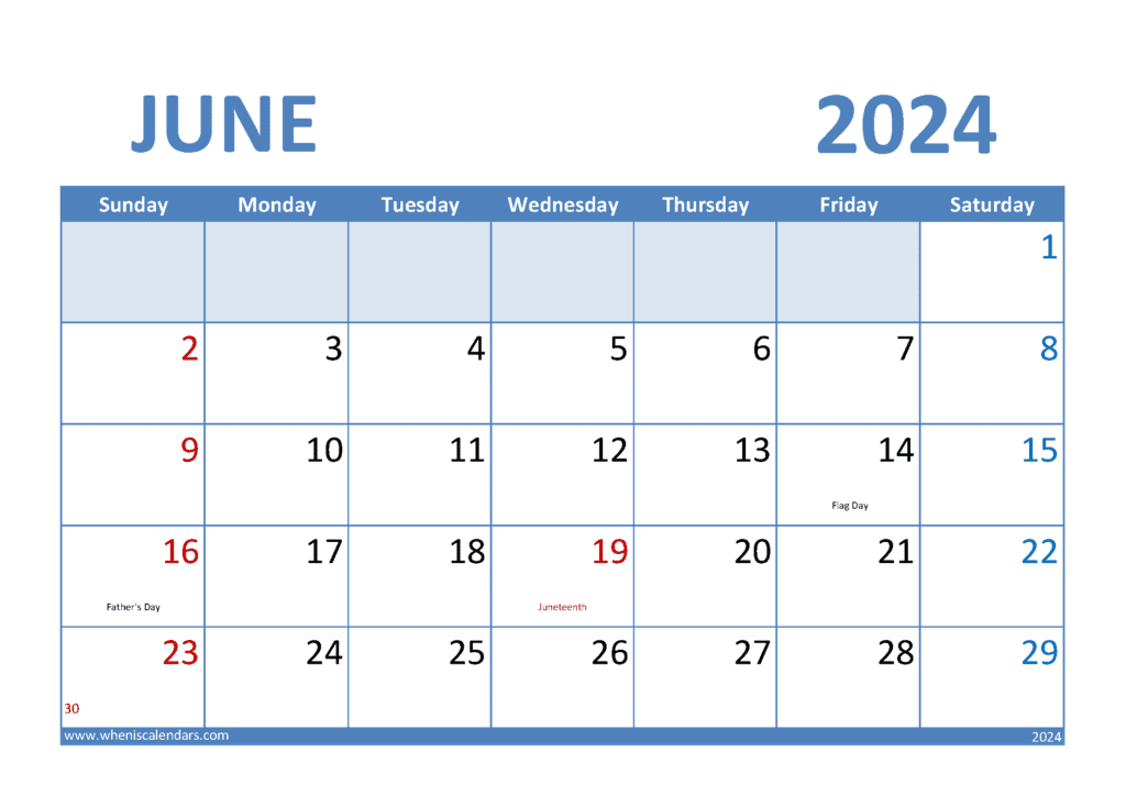 Blank June 2024 Calendar J64008
