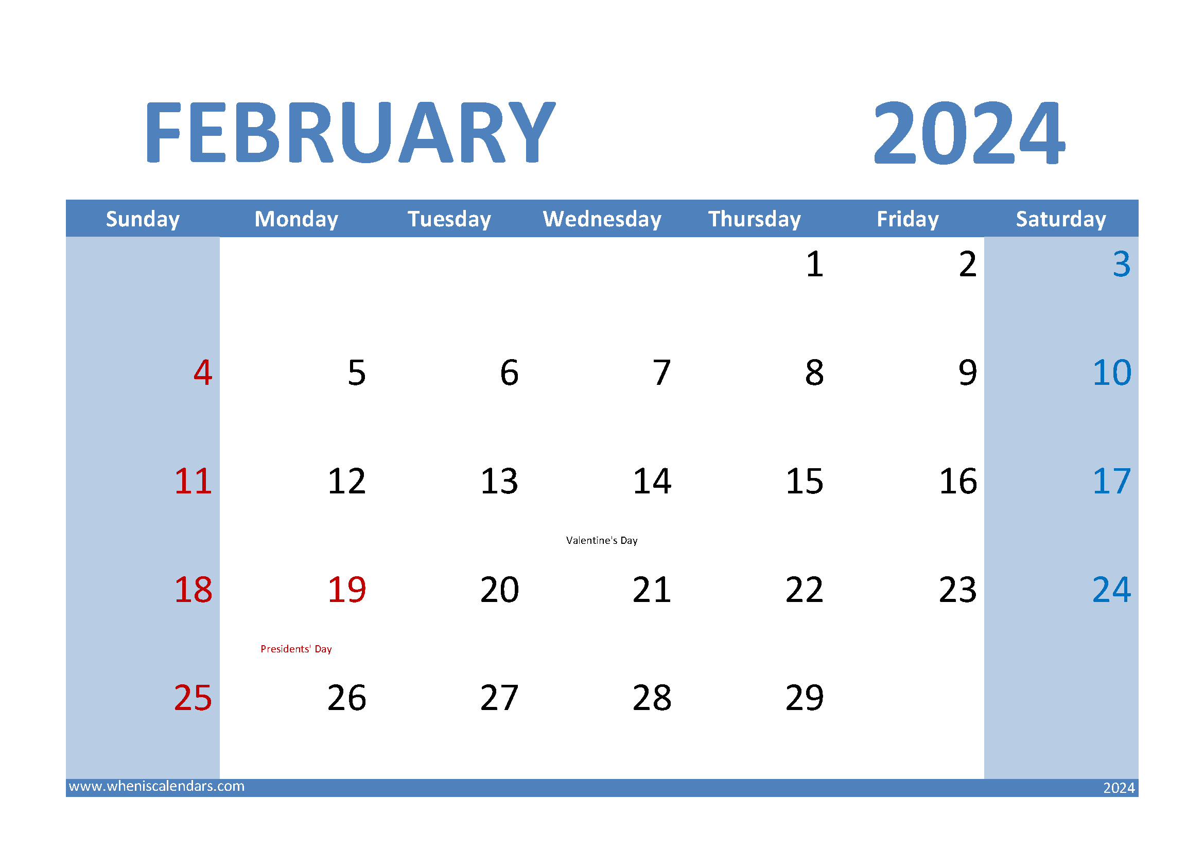 2024 February Printable Monthly Calendar