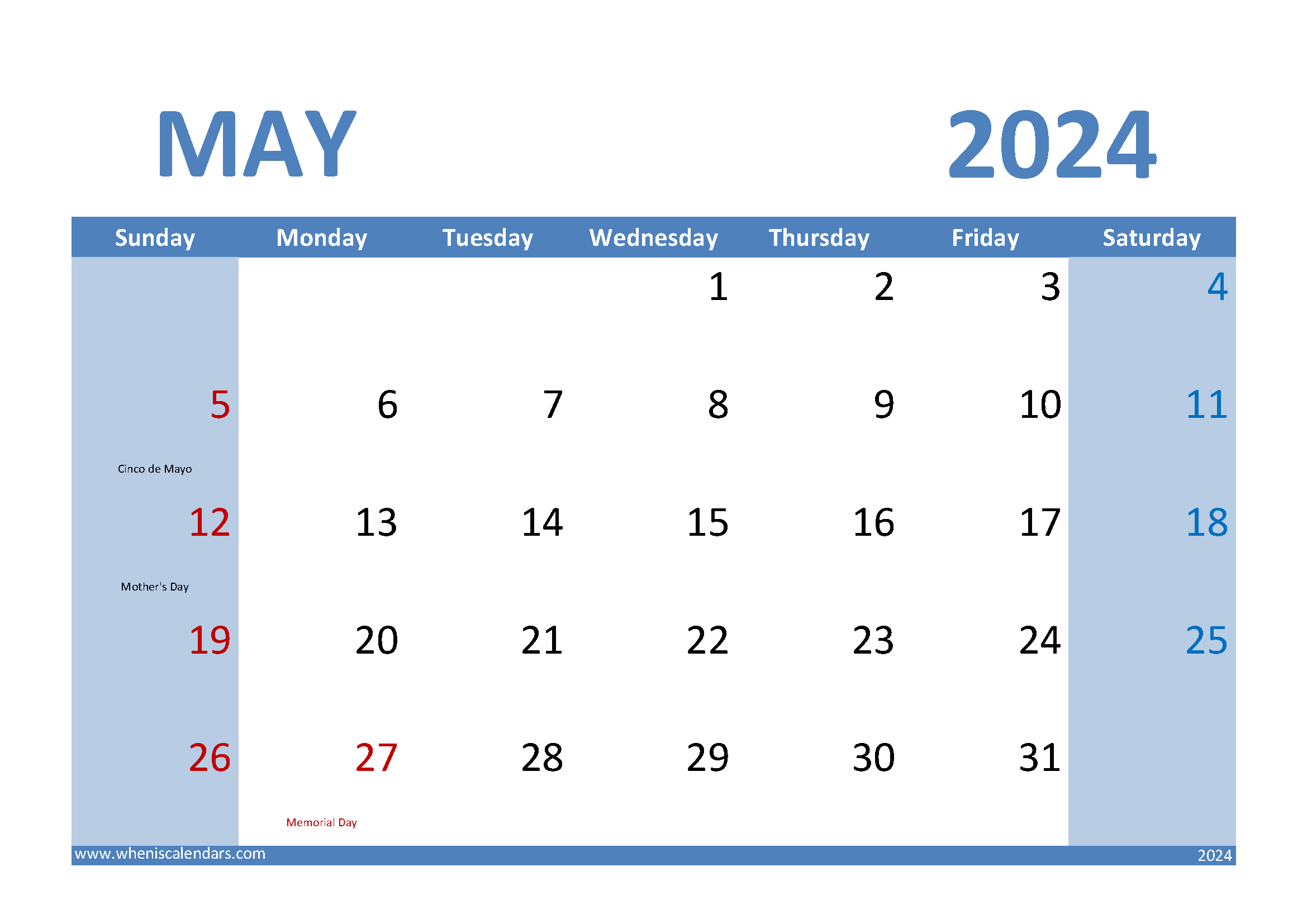 2024 May Printable Monthly Calendar