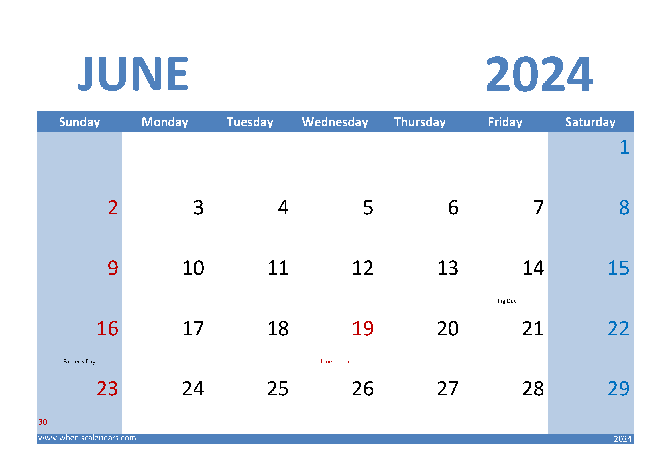 2024 June Printable Monthly Calendar