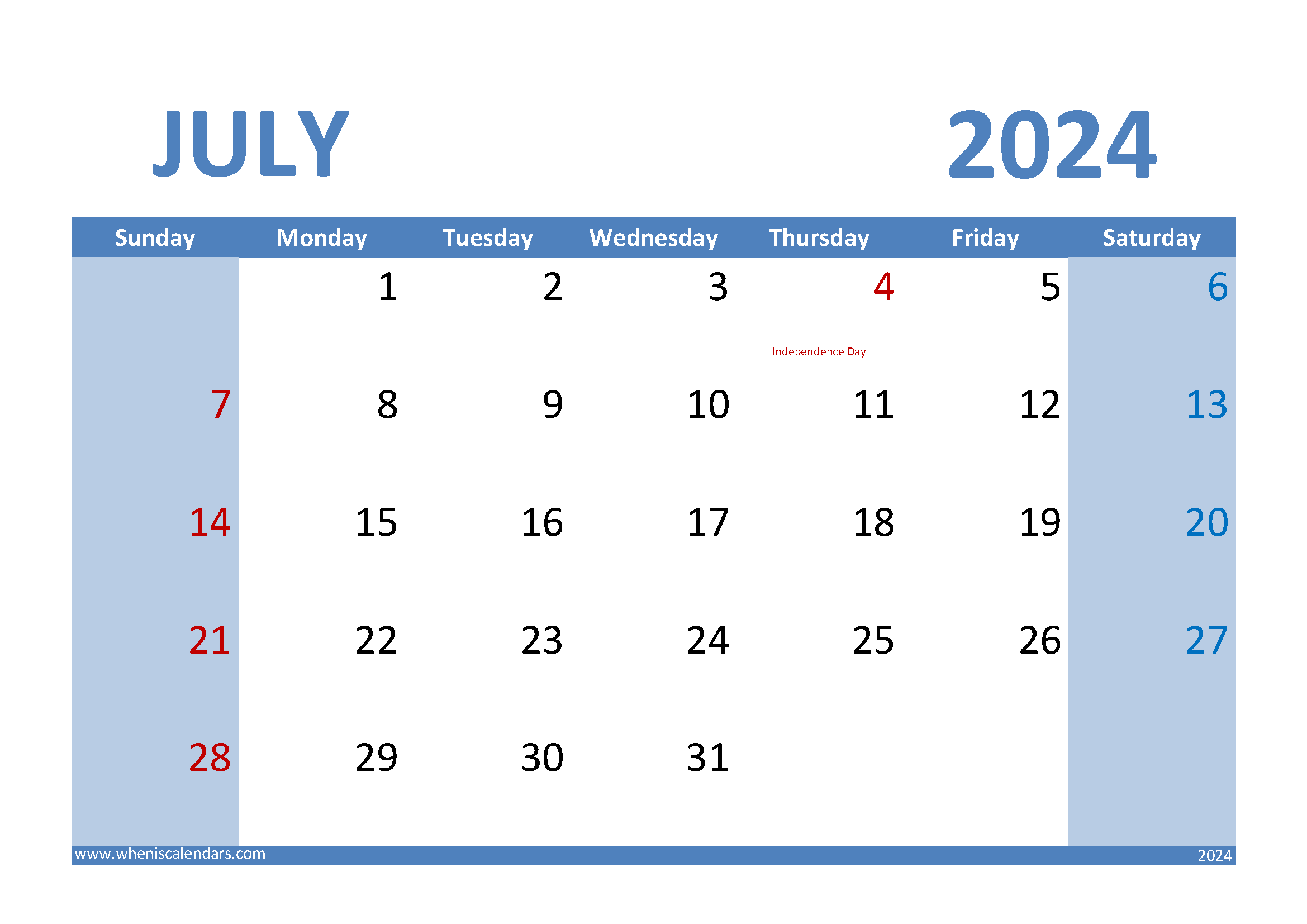 2024 July Printable Monthly Calendar