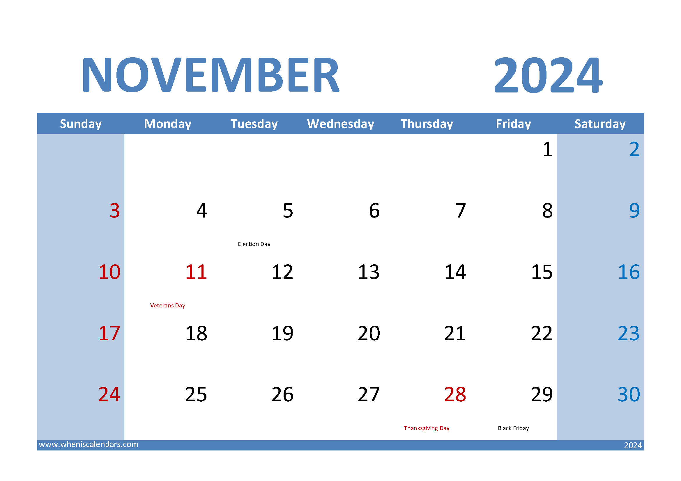2024 November Printable Monthly Calendar