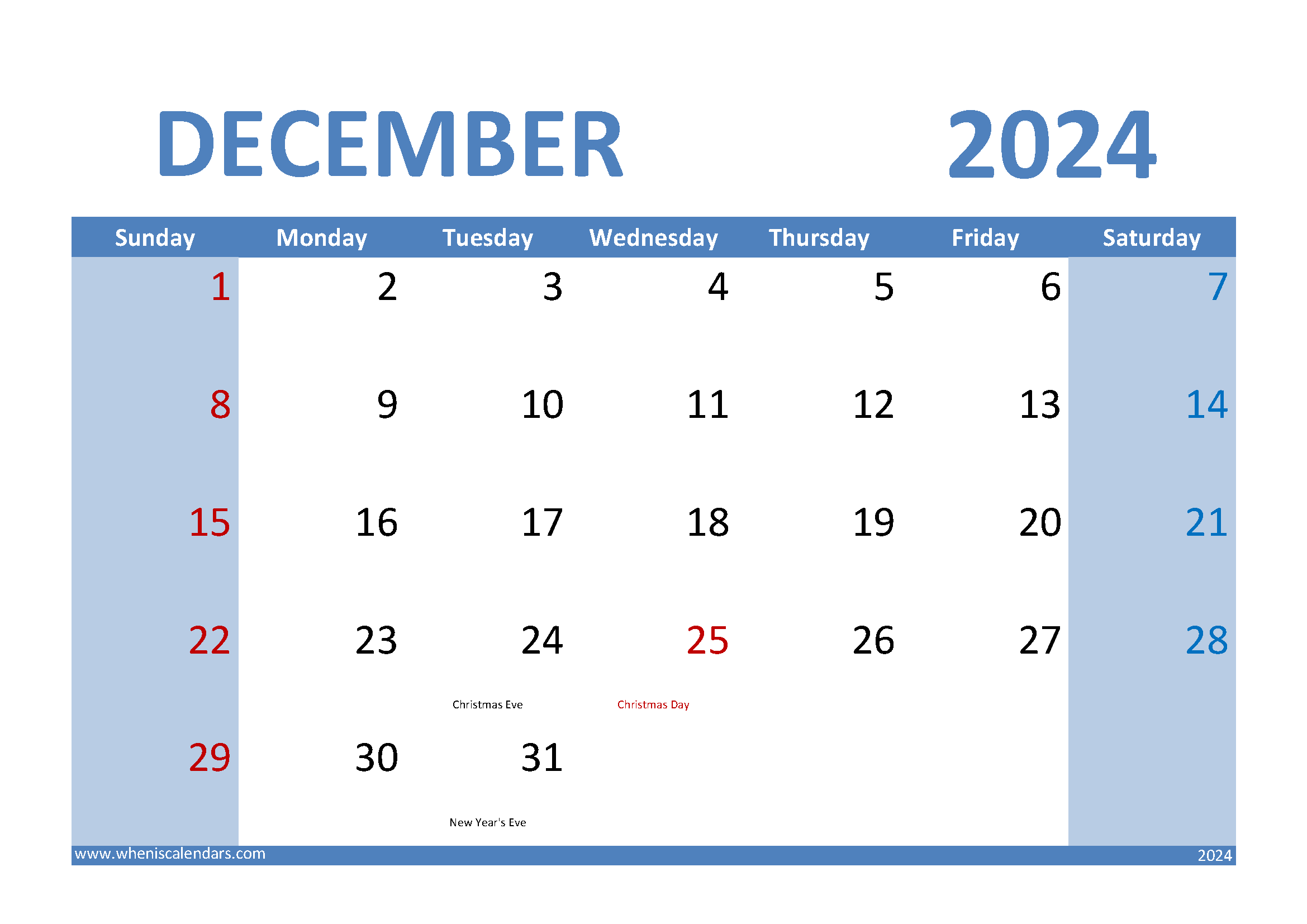 2024 December Printable Monthly Calendar