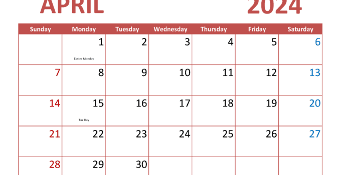 April 2024 desk Calendar printable A44291