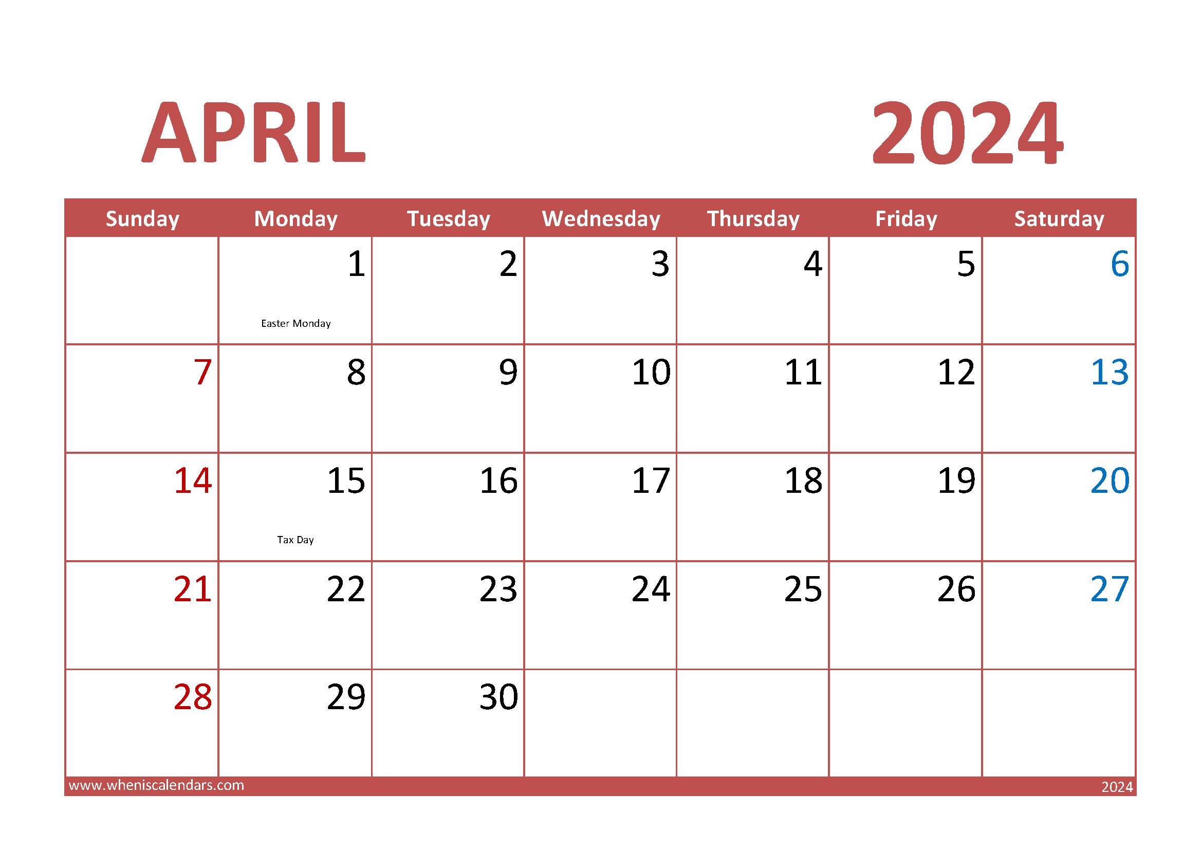April 2024 desk Calendar Printable Monthly Calendar